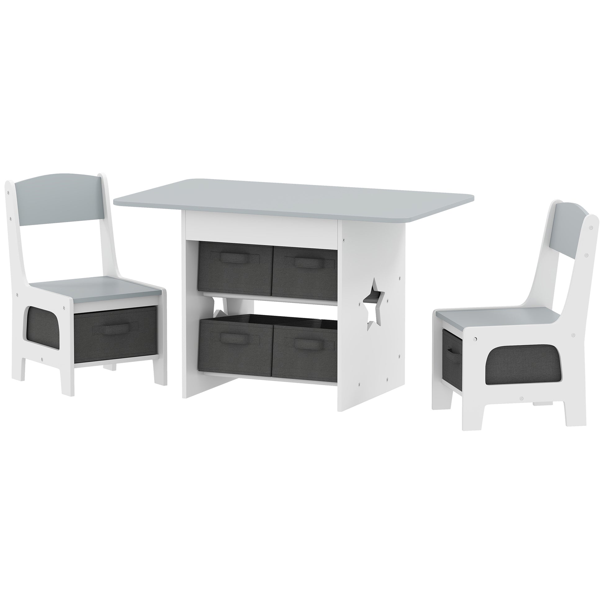 Qaba 3 Piece Kids Table and Chair Set with 6 Removable Drawers, for Classroom, Living Room, Bedroom, Nursery, Light Grey-Toys & Games > Toddler & Kids Furniture > Kids Table Sets-DECOROLALA