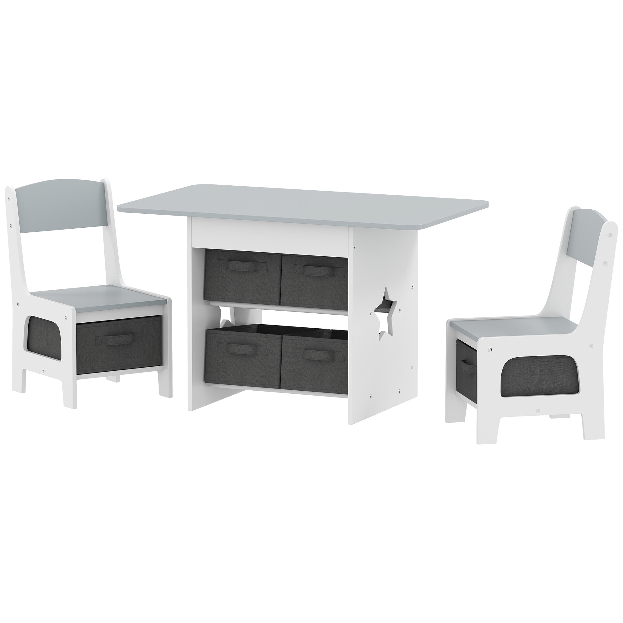 Qaba 3 Piece Kids Table and Chair Set with 6 Removable Drawers, for Classroom, Living Room, Bedroom, Nursery, Light Grey-Toys & Games > Toddler & Kids Furniture > Kids Table Sets-DECOROLALA