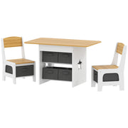 Qaba 3 Piece Kids Table and Chair Set with 6 Removable Drawers, for Classroom, Living Room, Bedroom, Nursery, Natural-Toys & Games > Toddler & Kids Furniture > Kids Table Sets-DECOROLALA