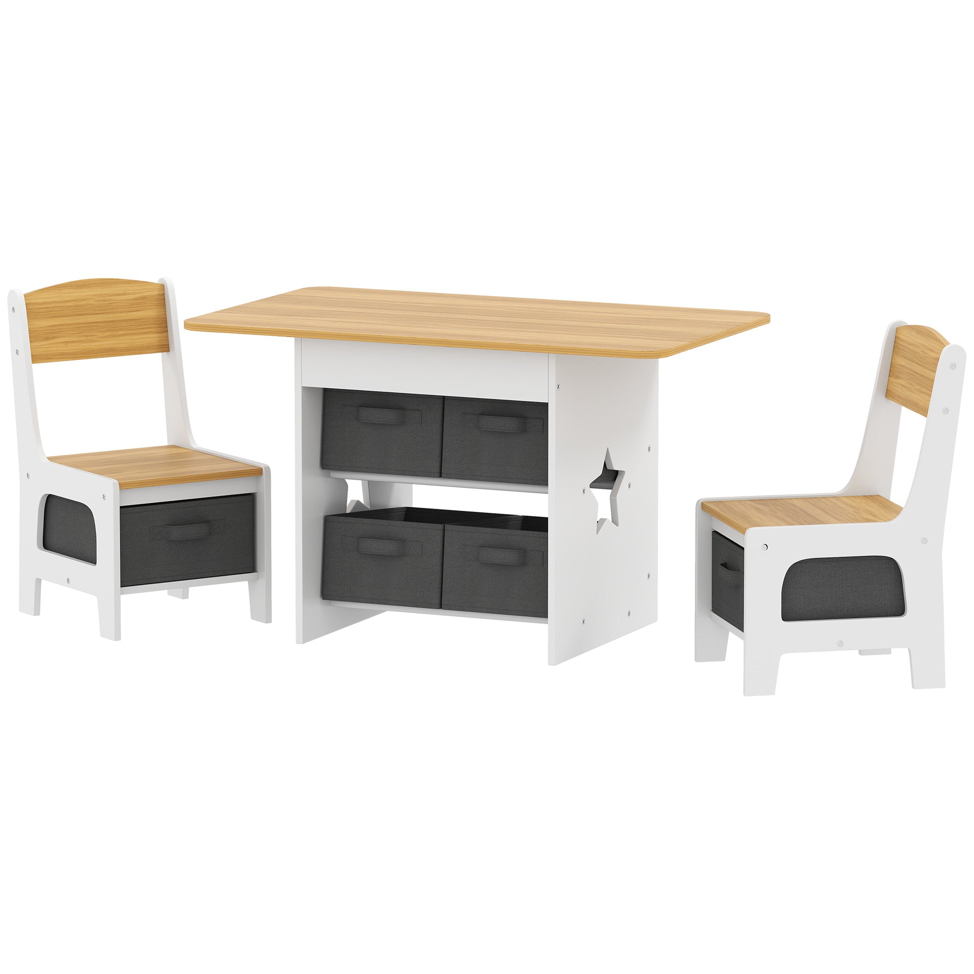 Qaba 3 Piece Kids Table and Chair Set with 6 Removable Drawers, for Classroom, Living Room, Bedroom, Nursery, Natural-Toys & Games > Toddler & Kids Furniture > Kids Table Sets-DECOROLALA