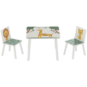 Qaba 3-Piece Kids Table and Chair Set with Animal Pattern for Boys and Girls Aged 3-8, Bedroom, Nursery, Playroom, Green-Toys & Games > Toddler & Kids Furniture > Kids Table Sets-DECOROLALA