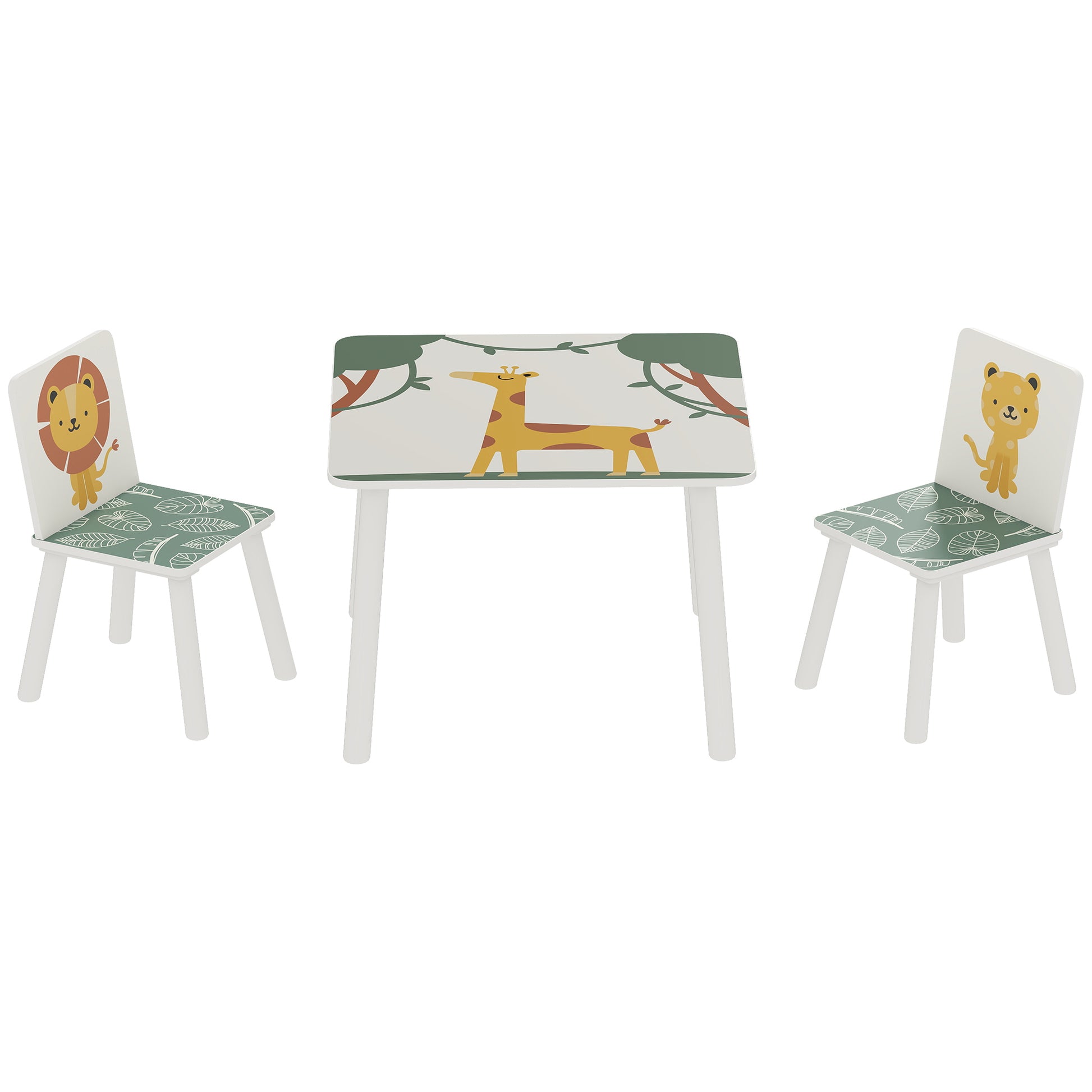 Qaba 3-Piece Kids Table and Chair Set with Animal Pattern for Boys and Girls Aged 3-8, Bedroom, Nursery, Playroom, Green-Toys & Games > Toddler & Kids Furniture > Kids Table Sets-DECOROLALA