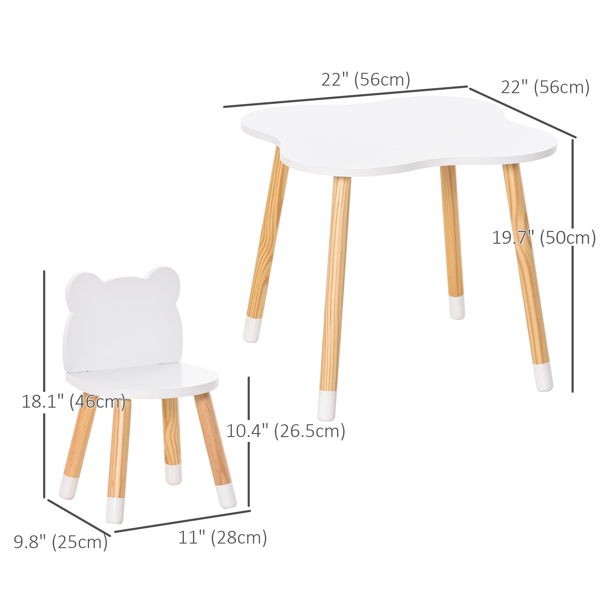 Qaba 3-Piece Kids Wooden Table and Chair Set - White Bear Design-Toys & Games > Toddler & Kids Furniture > Kids Table Sets-DECOROLALA