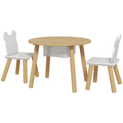 Qaba 3 Pieces Kids Table and Chair Set, Activity Table and Chair Set with Bear-Shaped Chairs, Mesh Bag-Toys & Games > Toddler & Kids Furniture > Kids Table Sets-DECOROLALA
