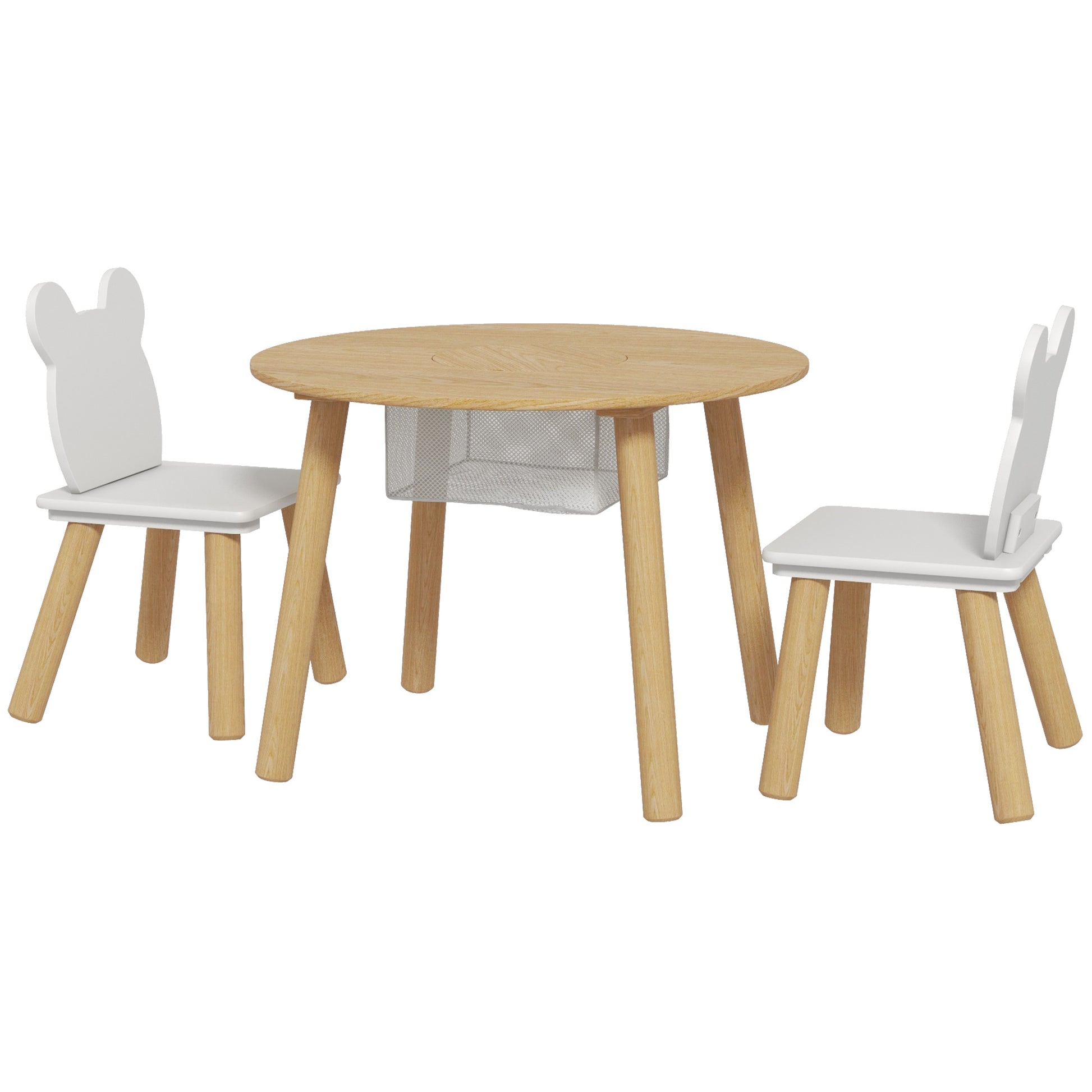 Qaba 3 Pieces Kids Table and Chair Set, Activity Table and Chair Set with Bear-Shaped Chairs, Mesh Bag-Toys & Games > Toddler & Kids Furniture > Kids Table Sets-DECOROLALA