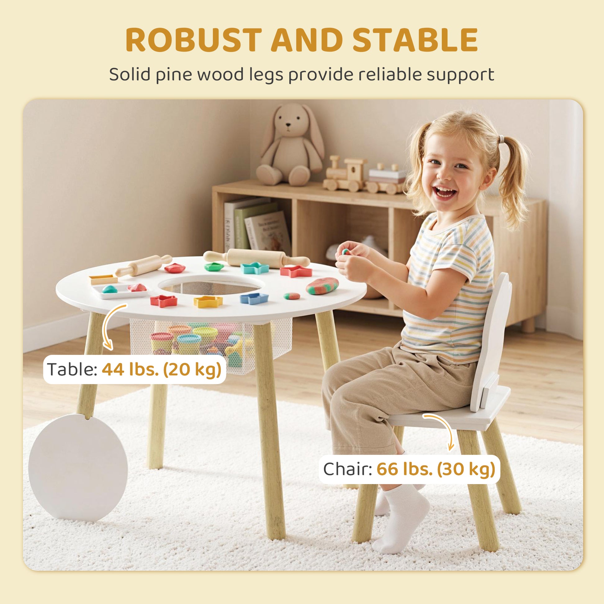 Qaba 3 Pieces Kids Table and Chair Set, Activity Table and Chair Set with Cloud-Shaped Chairs, Mesh Bag-Toys & Games > Toddler & Kids Furniture > Kids Table Sets-DECOROLALA