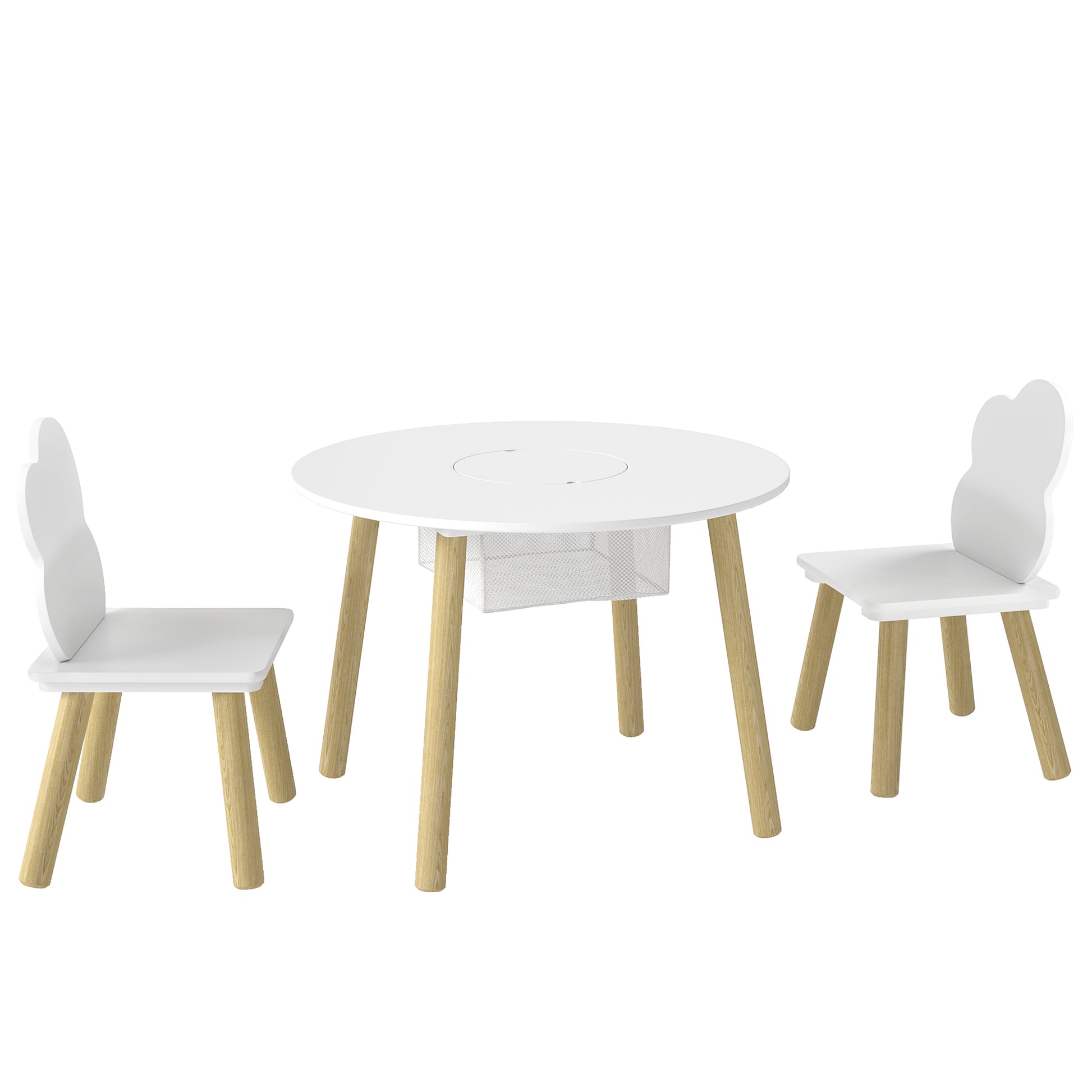 Qaba 3 Pieces Kids Table and Chair Set, Activity Table and Chair Set with Cloud-Shaped Chairs, Mesh Bag-Toys & Games > Toddler & Kids Furniture > Kids Table Sets-DECOROLALA