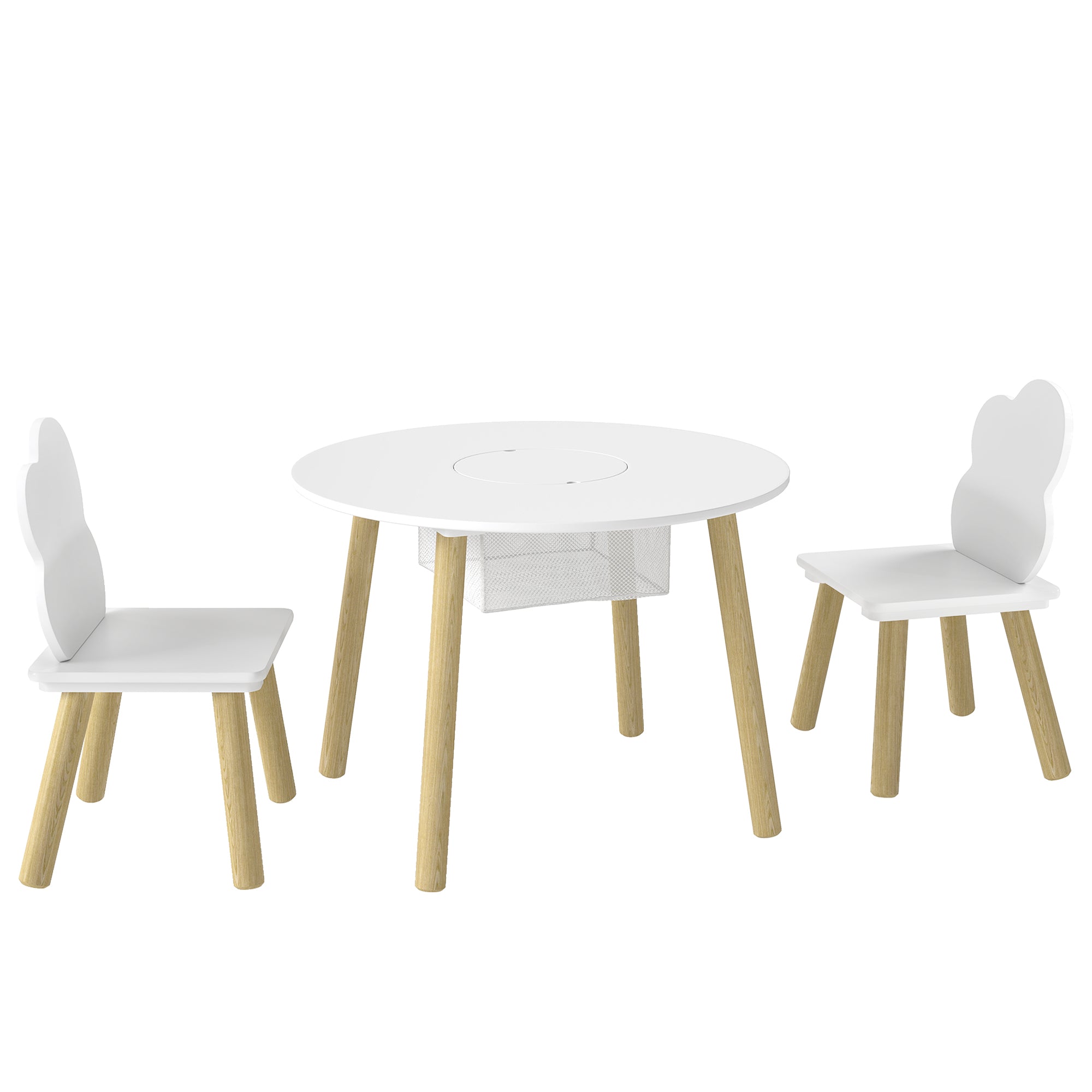 Qaba 3 Pieces Kids Table and Chair Set, Activity Table and Chair Set with Cloud-Shaped Chairs, Mesh Bag-Toys & Games > Toddler & Kids Furniture > Kids Table Sets-DECOROLALA
