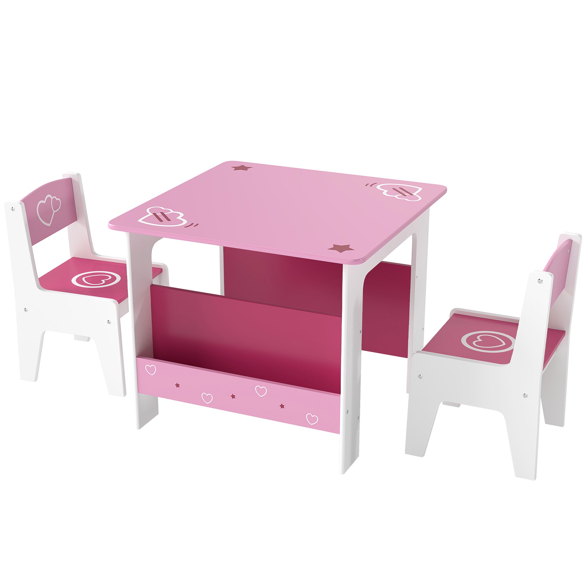 Qaba 3 Pieces Kids Table and Chair Set with Bookshelves, for Classroom, Home, Nursery, Playroom, for Read, Draw, Art, Pink-Toys & Games > Toddler & Kids Furniture > Kids Table Sets-DECOROLALA