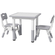 Qaba 3 Pieces Toddler Table and Chair Set, Height Adjustable Kids Table and Chair Set w/ Storage, for Playroom Grey-Toys & Games > Toddler & Kids Furniture > Kids Table Sets-DECOROLALA