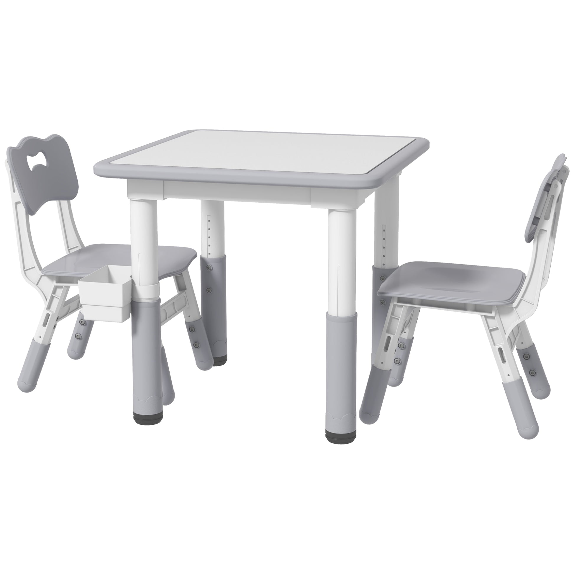 Qaba 3 Pieces Toddler Table and Chair Set, Height Adjustable Kids Table and Chair Set w/ Storage, for Playroom Grey-Toys & Games > Toddler & Kids Furniture > Kids Table Sets-DECOROLALA