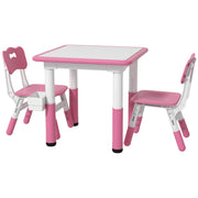 Qaba 3 Pieces Toddler Table and Chair Set, Height Adjustable Kids Table and Chair Set w/ Storage, for Playroom Pink-Toys & Games > Toddler & Kids Furniture > Kids Table Sets-DECOROLALA