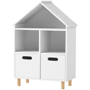 Qaba 3-Tier House-Shaped Kids Bookshelf with Drawers - White-Home Furnishings > Storage & Organization > Bookshelves & Bookcases > Small Bookshelves-DECOROLALA