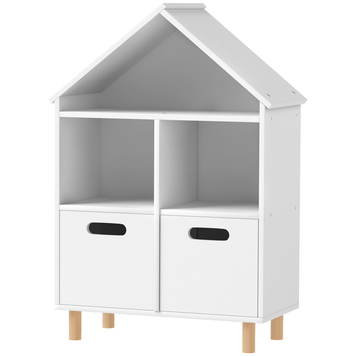 Qaba 3-Tier House-Shaped Kids Bookshelf with Drawers - White-Home Furnishings > Storage & Organization > Bookshelves & Bookcases > Small Bookshelves-DECOROLALA