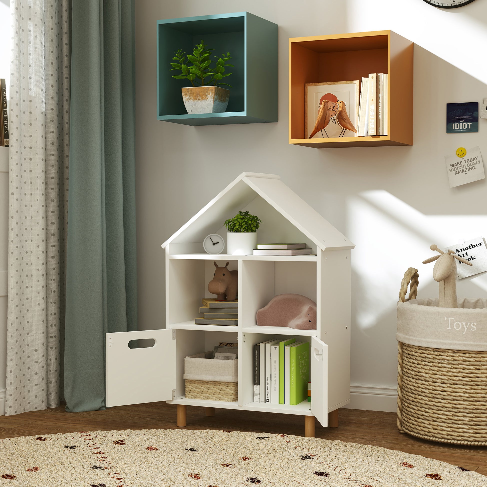 Qaba 3 Tier Kids Bookshelf with Two Drawers, for Bedroom, Kids Room, White-Home Furnishings > Storage & Organization > Bookshelves & Bookcases > Small Bookshelves-DECOROLALA
