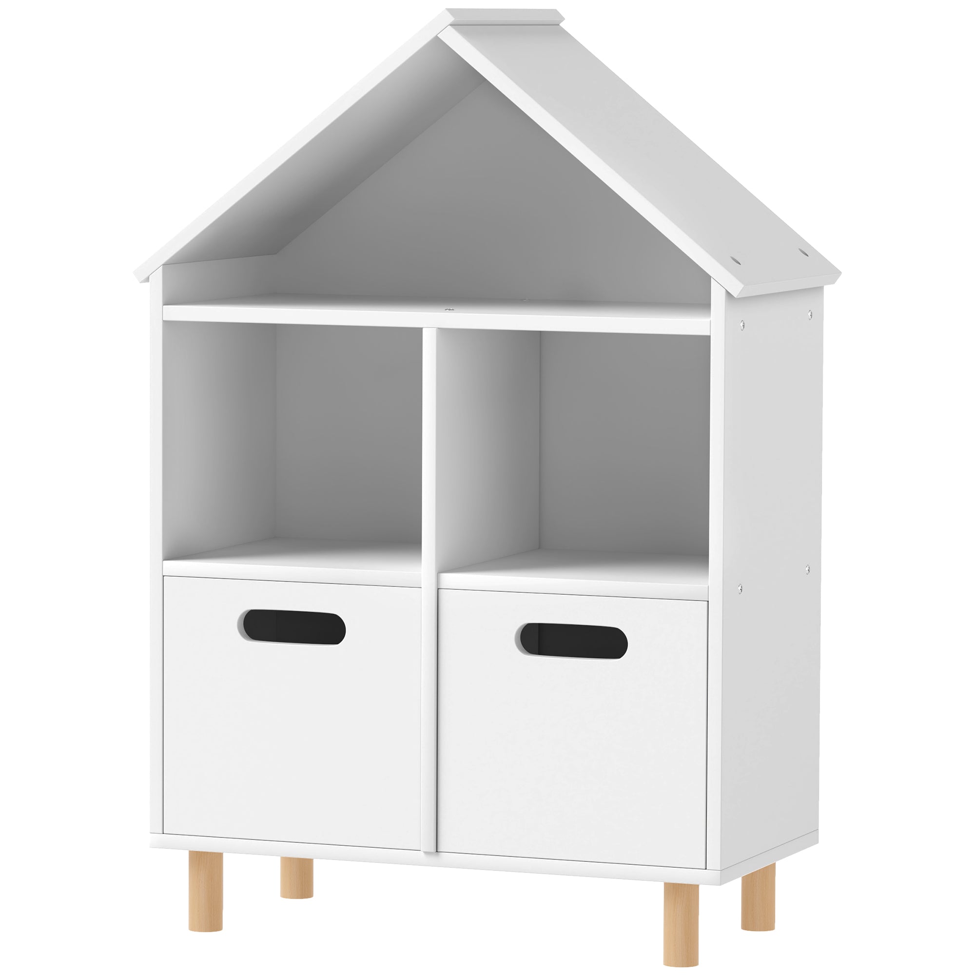 Qaba 3 Tier Kids Bookshelf with Two Drawers, for Bedroom, Kids Room, White-Home Furnishings > Storage & Organization > Bookshelves & Bookcases > Small Bookshelves-DECOROLALA