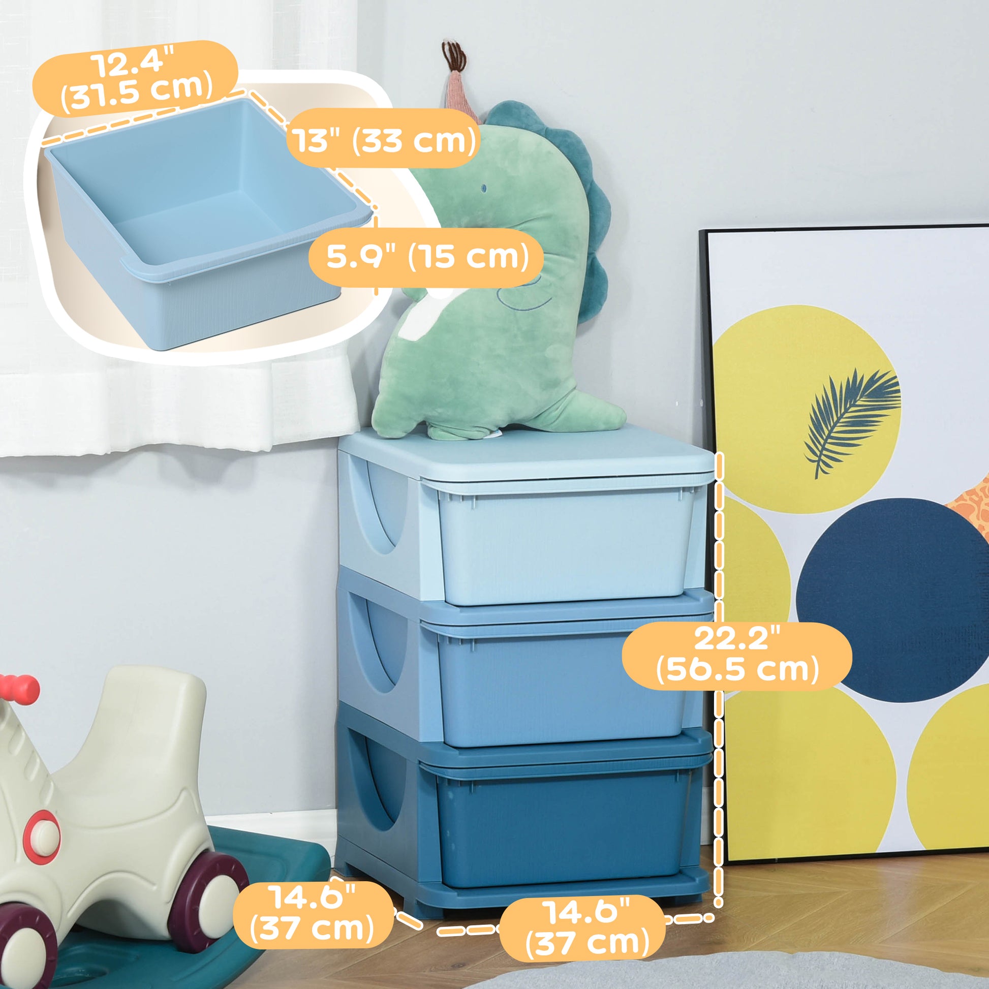 Qaba 3 Tier Kids Toy Organizer and Storage Bins with 3 Plastic Drawers, Blue-Toys & Games > Toddler & Kids Furniture > Baby & Kids Storage-DECOROLALA