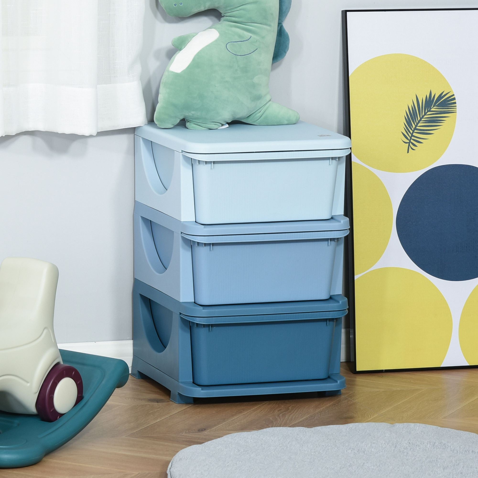 Qaba 3 Tier Kids Toy Organizer and Storage Bins with 3 Plastic Drawers, Blue-Toys & Games > Toddler & Kids Furniture > Baby & Kids Storage-DECOROLALA