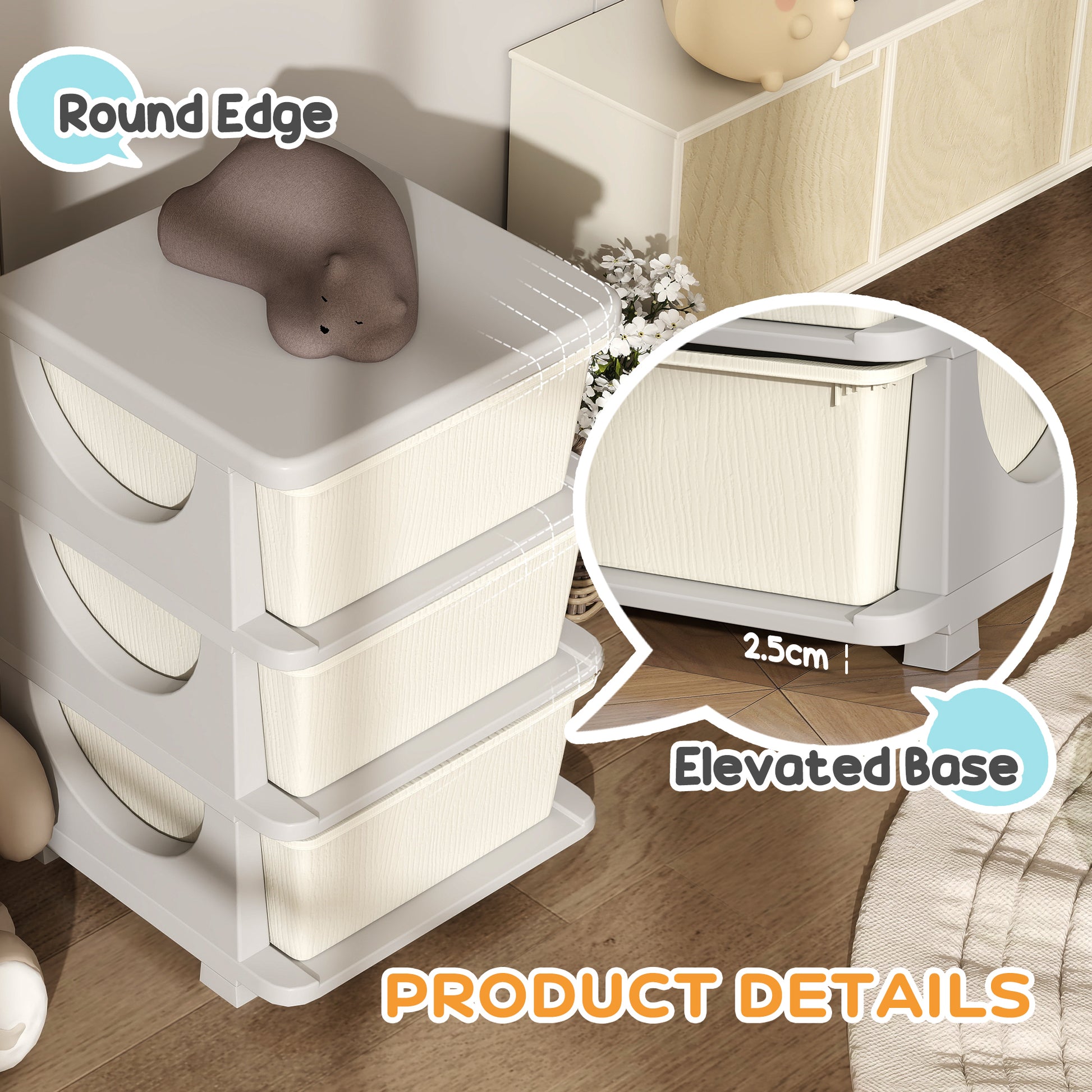 Qaba 3 Tier Kids Toy Organizer and Storage Bins with 3 Plastic Drawers, Cream White-Toys & Games > Toddler & Kids Furniture > Baby & Kids Storage-DECOROLALA