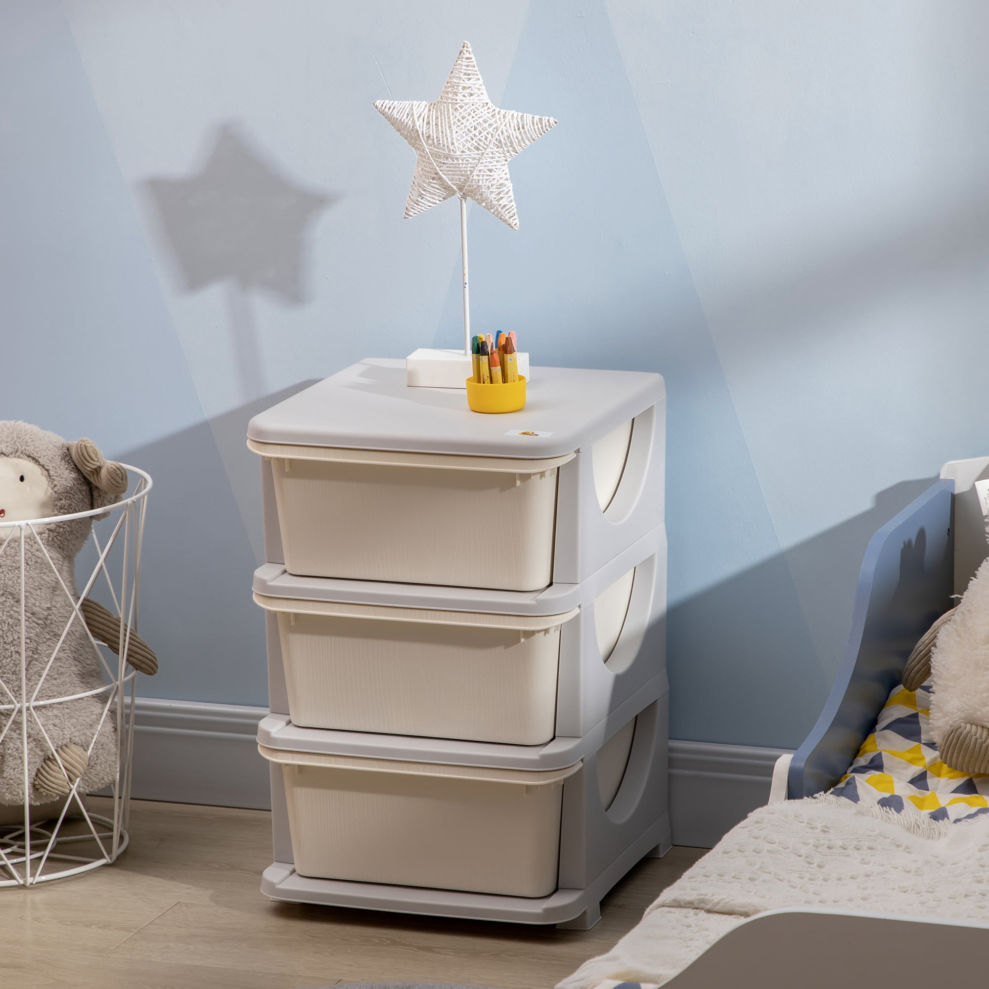 Qaba 3 Tier Kids Toy Organizer and Storage Bins with 3 Plastic Drawers, Cream White-Toys & Games > Toddler & Kids Furniture > Baby & Kids Storage-DECOROLALA