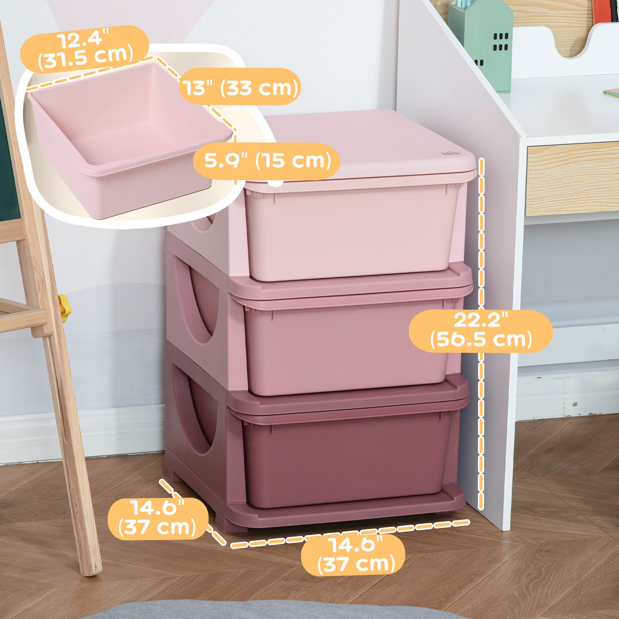 Qaba 3 Tier Kids Toy Organizer and Storage Bins with 3 Plastic Drawers, Pink-Toys & Games > Toddler & Kids Furniture > Baby & Kids Storage-DECOROLALA