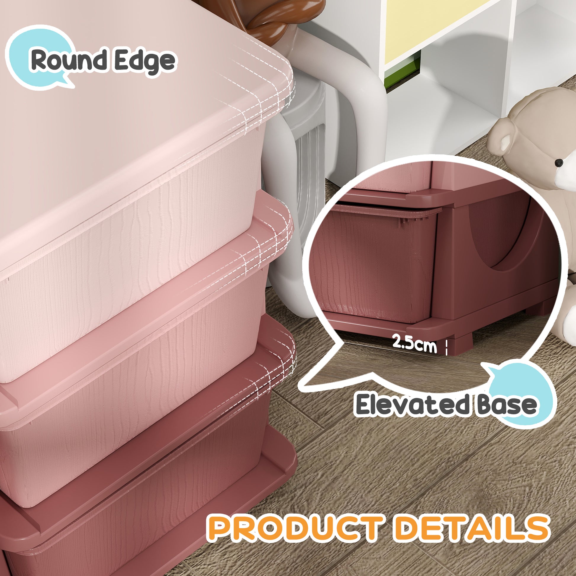 Qaba 3 Tier Kids Toy Organizer and Storage Bins with 3 Plastic Drawers, Pink-Toys & Games > Toddler & Kids Furniture > Baby & Kids Storage-DECOROLALA