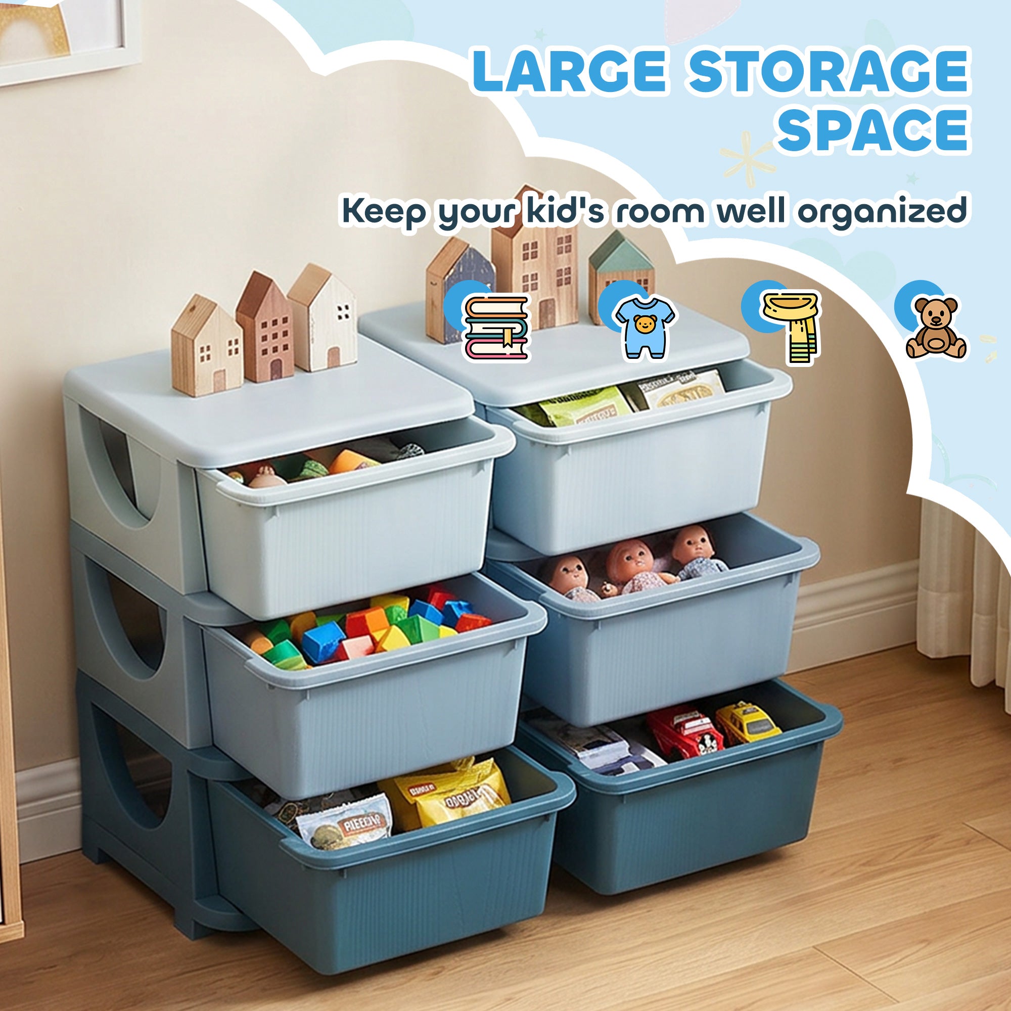 Qaba 3 Tier Kids Toy Organizer and Storage Bins with 6 Plastic Drawers, Blue-Toys & Games > Toddler & Kids Furniture > Baby & Kids Storage-DECOROLALA