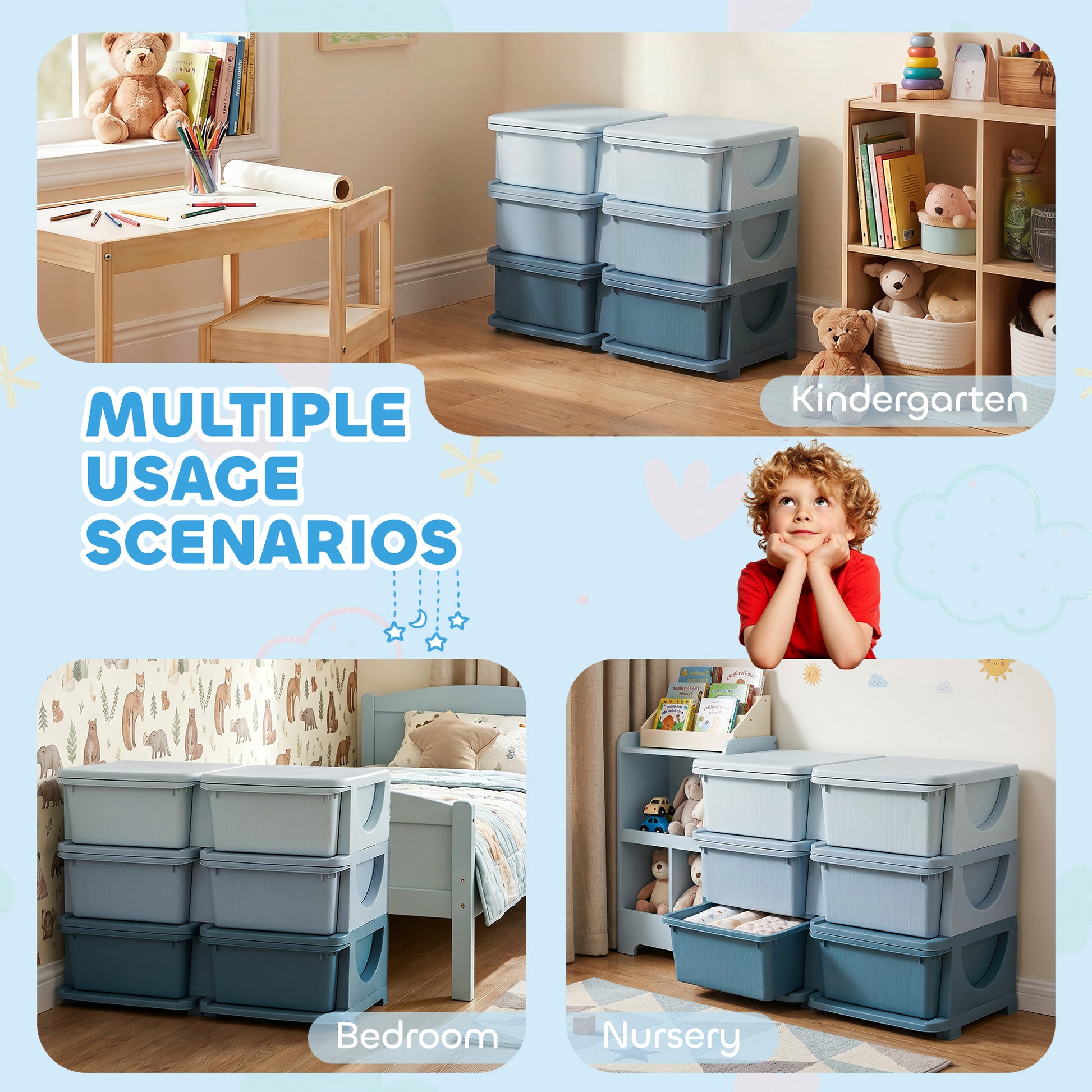 Qaba 3 Tier Kids Toy Organizer and Storage Bins with 6 Plastic Drawers, Blue-Toys & Games > Toddler & Kids Furniture > Baby & Kids Storage-DECOROLALA