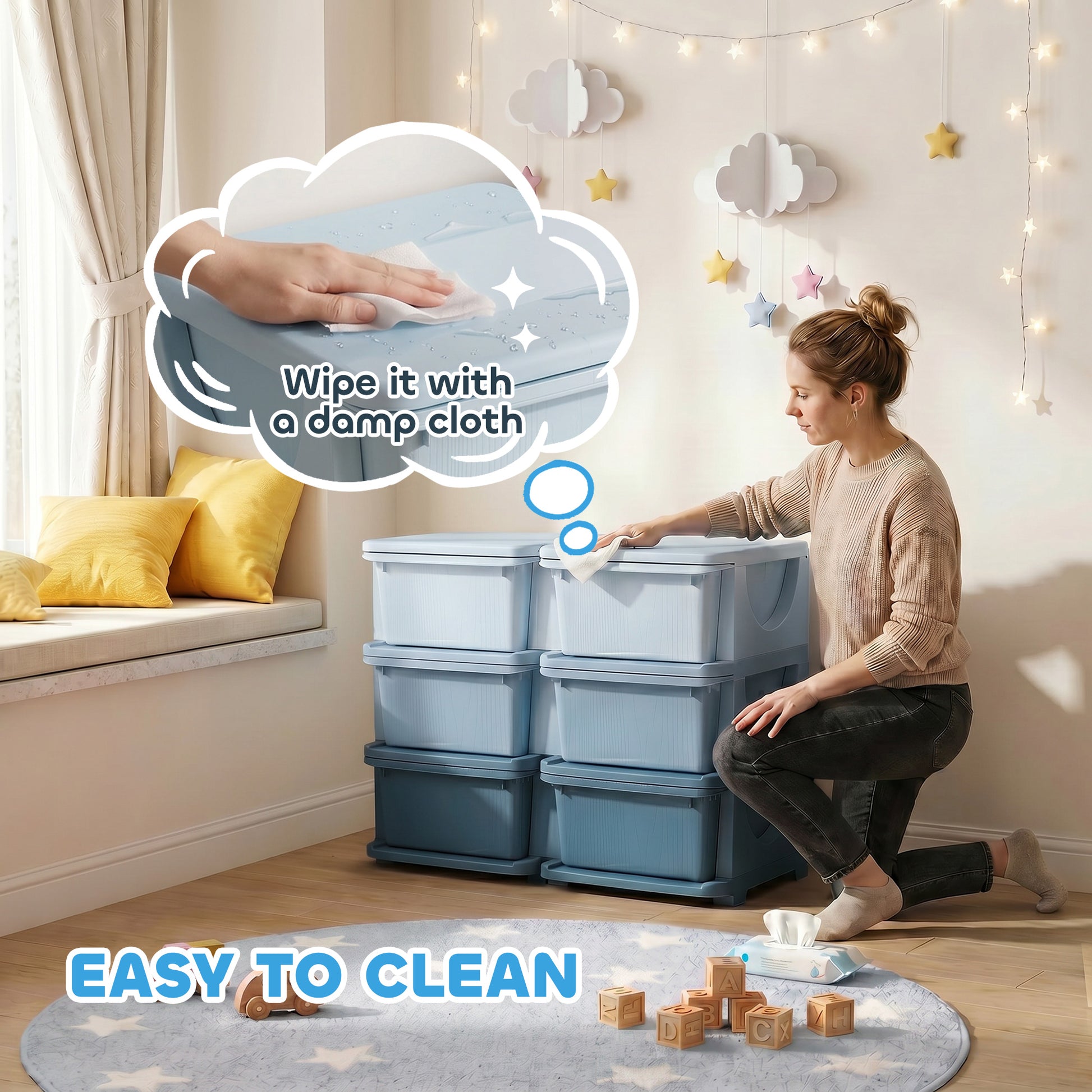 Qaba 3 Tier Kids Toy Organizer and Storage Bins with 6 Plastic Drawers, Blue-Toys & Games > Toddler & Kids Furniture > Baby & Kids Storage-DECOROLALA