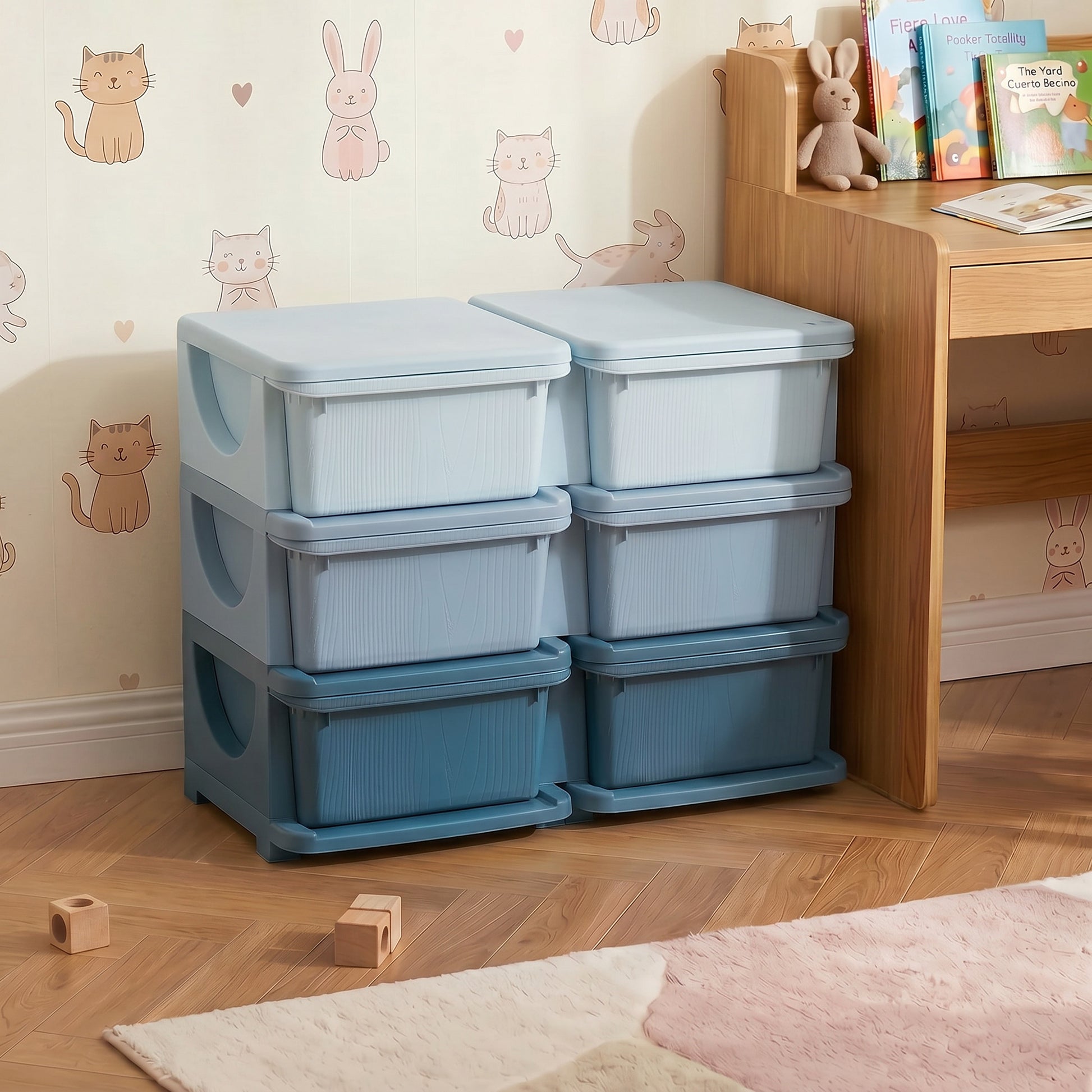 Qaba 3 Tier Kids Toy Organizer and Storage Bins with 6 Plastic Drawers, Blue-Toys & Games > Toddler & Kids Furniture > Baby & Kids Storage-DECOROLALA