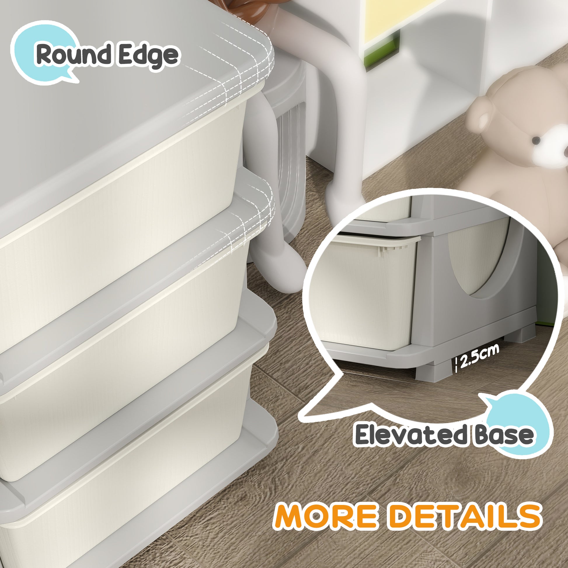 Qaba 3 Tier Kids Toy Organizer and Storage Bins with 6 Plastic Drawers, Cream White-Toys & Games > Toddler & Kids Furniture > Baby & Kids Storage-DECOROLALA