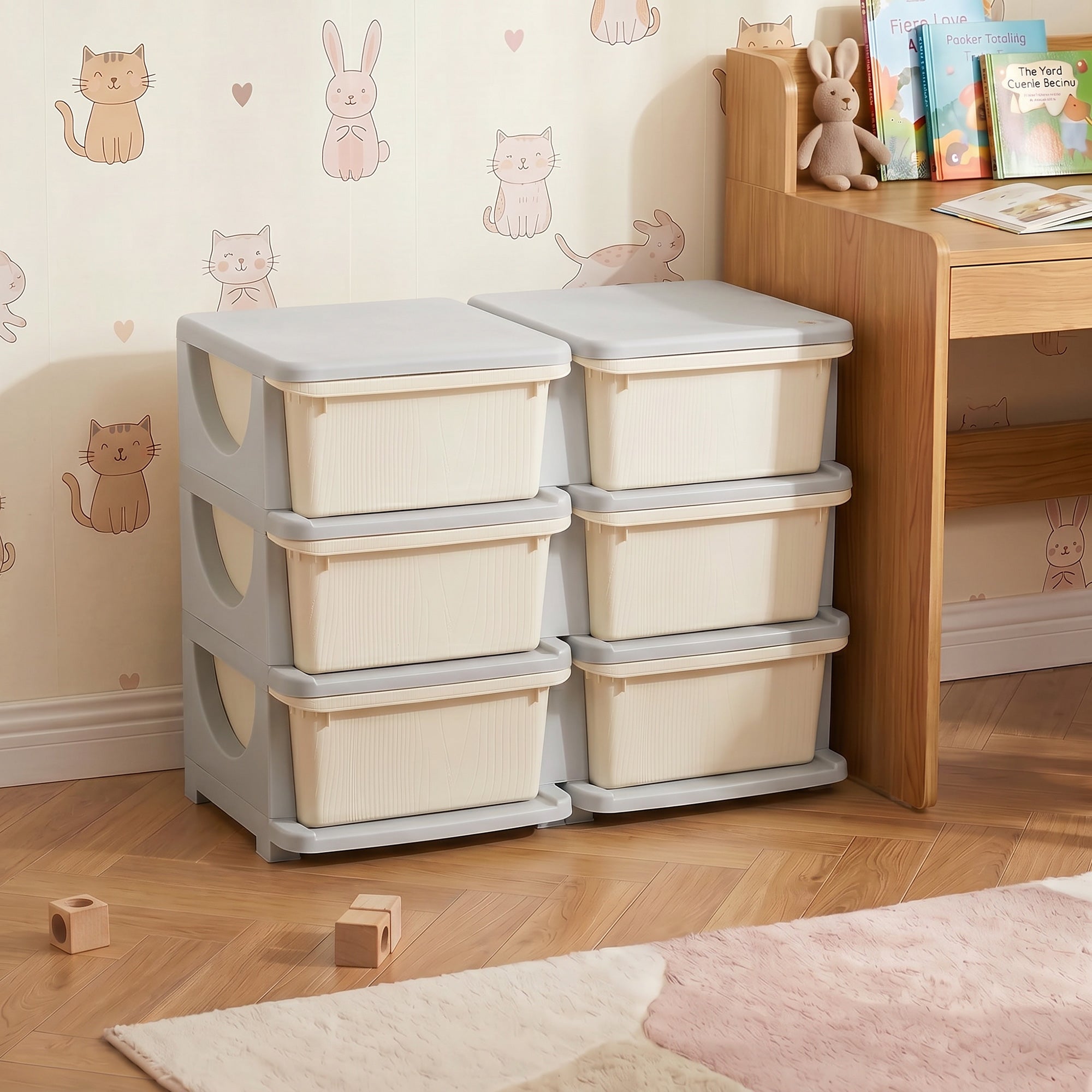 Qaba 3 Tier Kids Toy Organizer and Storage Bins with 6 Plastic Drawers, Cream White-Toys & Games > Toddler & Kids Furniture > Baby & Kids Storage-DECOROLALA