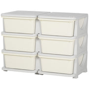 Qaba 3 Tier Kids Toy Organizer and Storage Bins with 6 Plastic Drawers, Cream White-Toys & Games > Toddler & Kids Furniture > Baby & Kids Storage-DECOROLALA