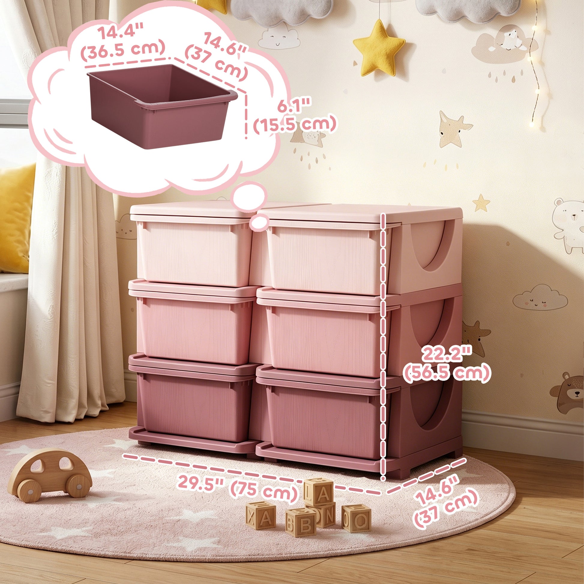 Qaba 3 Tier Kids Toy Organizer and Storage Bins with 6 Plastic Drawers, Pink-Toys & Games > Toddler & Kids Furniture > Baby & Kids Storage-DECOROLALA