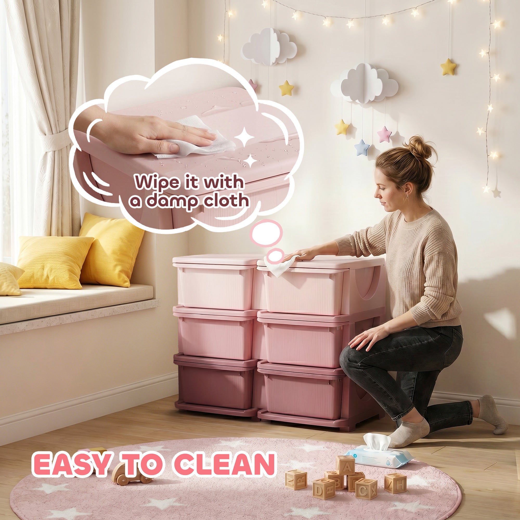 Qaba 3 Tier Kids Toy Organizer and Storage Bins with 6 Plastic Drawers, Pink-Toys & Games > Toddler & Kids Furniture > Baby & Kids Storage-DECOROLALA