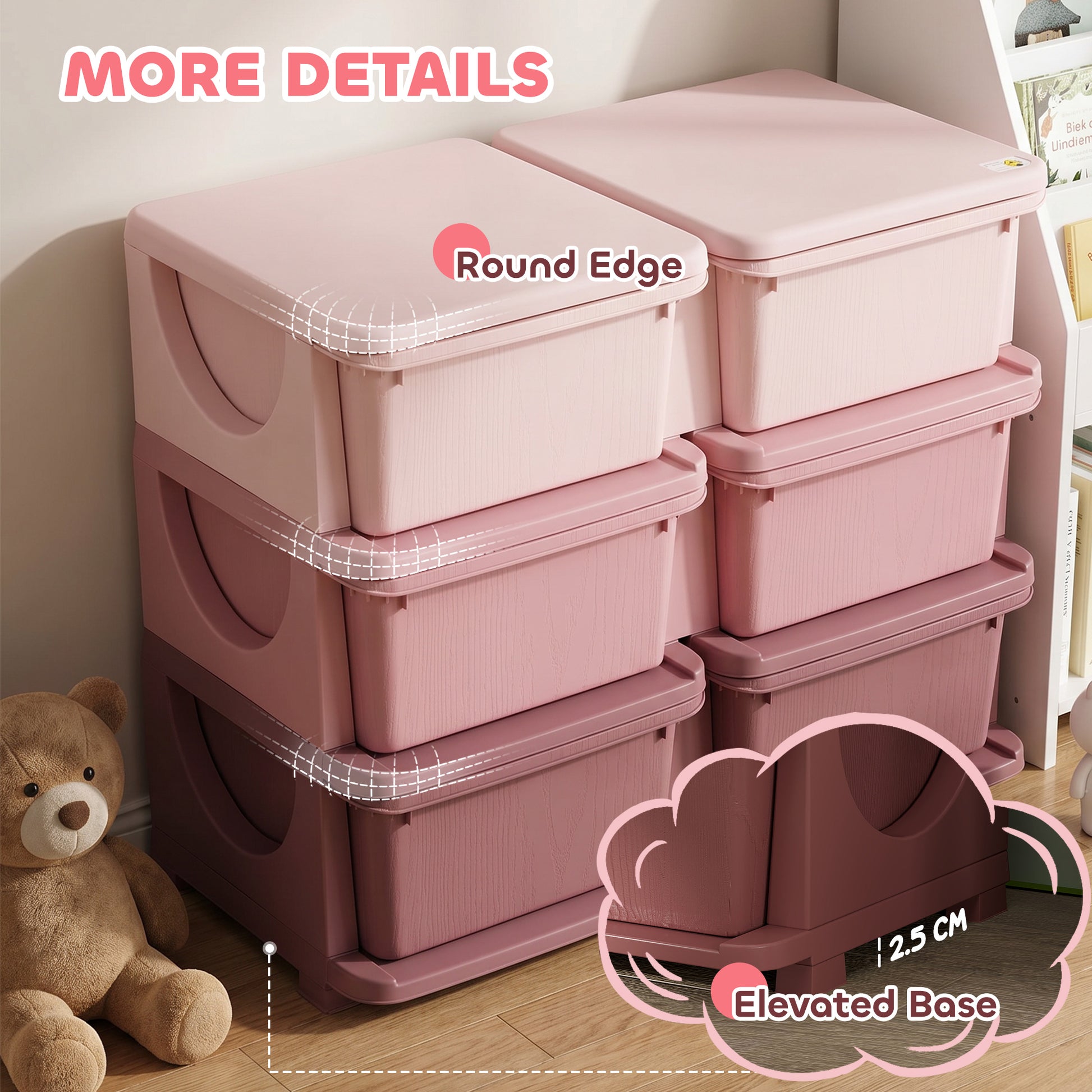Qaba 3 Tier Kids Toy Organizer and Storage Bins with 6 Plastic Drawers, Pink-Toys & Games > Toddler & Kids Furniture > Baby & Kids Storage-DECOROLALA