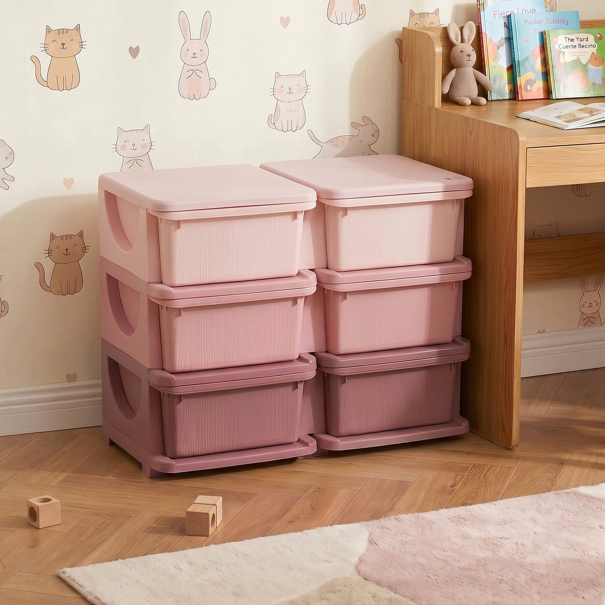 Qaba 3 Tier Kids Toy Organizer and Storage Bins with 6 Plastic Drawers, Pink-Toys & Games > Toddler & Kids Furniture > Baby & Kids Storage-DECOROLALA