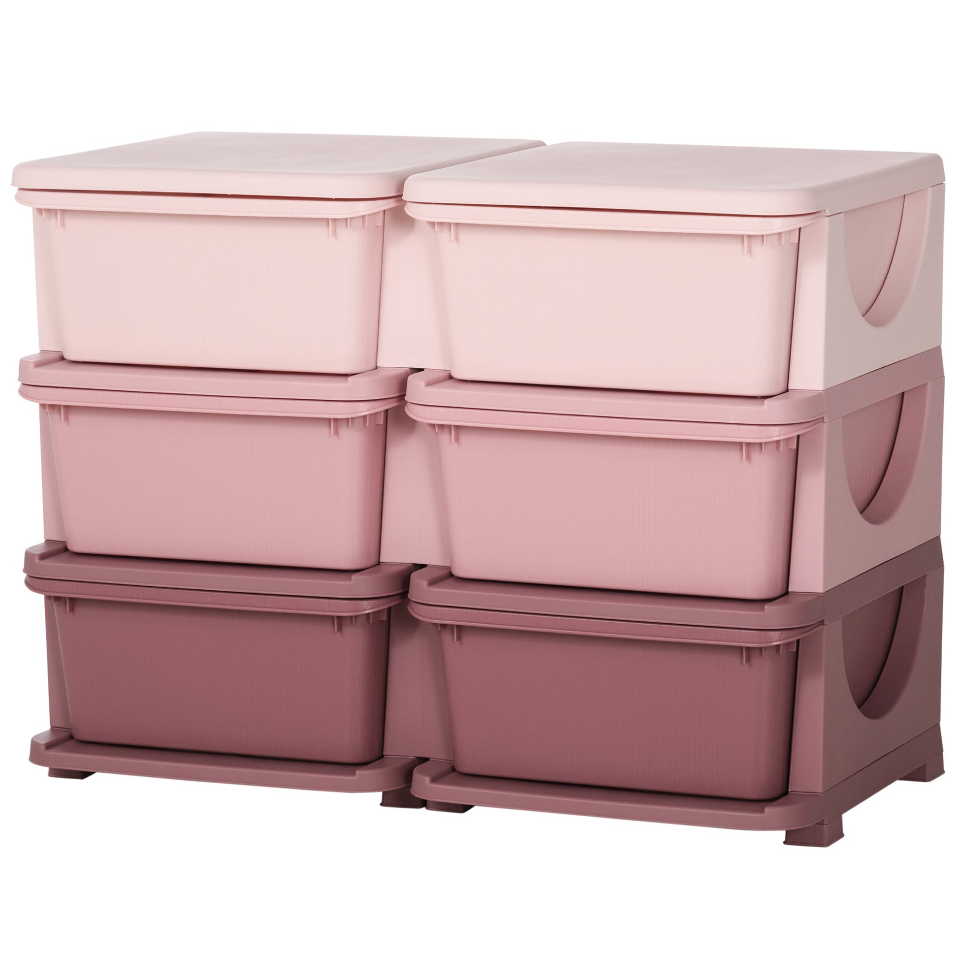 Qaba 3 Tier Kids Toy Organizer and Storage Bins with 6 Plastic Drawers, Pink-Toys & Games > Toddler & Kids Furniture > Baby & Kids Storage-DECOROLALA