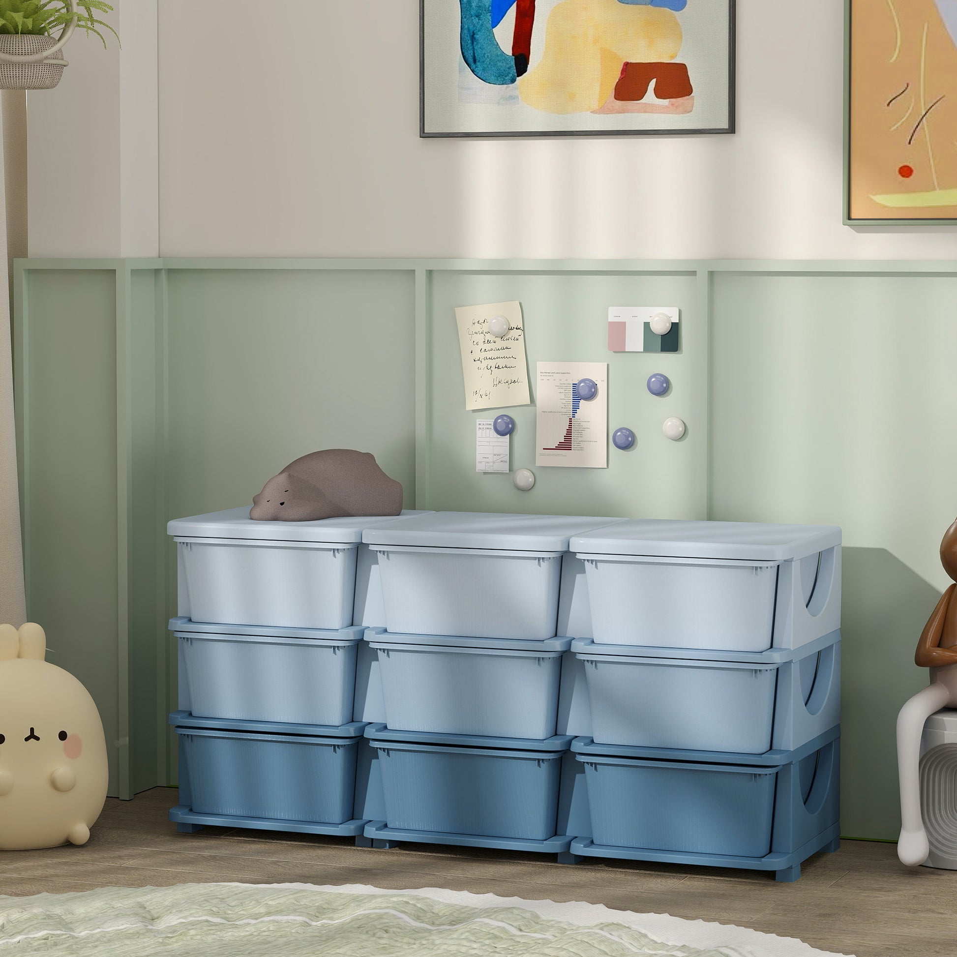 Qaba 3 Tier Kids Toy Organizer and Storage Bins with 9 Plastic Drawers, Blue-Toys & Games > Toddler & Kids Furniture > Baby & Kids Storage-DECOROLALA