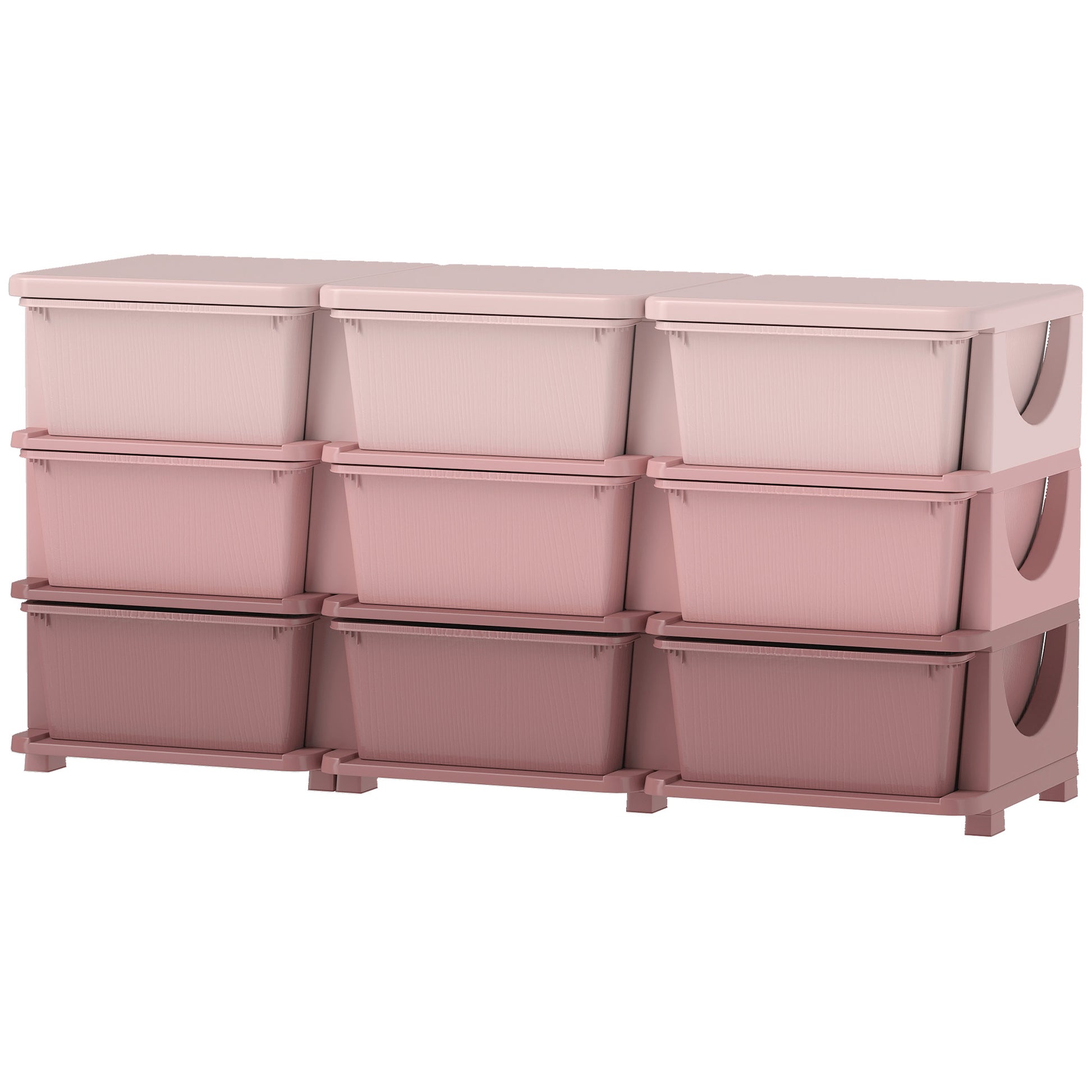 Qaba 3 Tier Kids Toy Organizer and Storage Bins with 9 Plastic Drawers, Pink-Toys & Games > Toddler & Kids Furniture > Baby & Kids Storage-DECOROLALA
