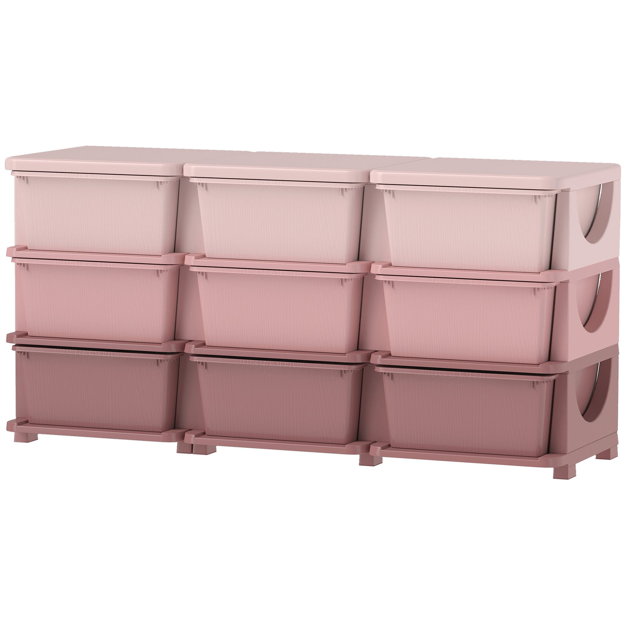 Qaba 3 Tier Kids Toy Organizer and Storage Bins with 9 Plastic Drawers, Pink-Toys & Games > Toddler & Kids Furniture > Baby & Kids Storage-DECOROLALA