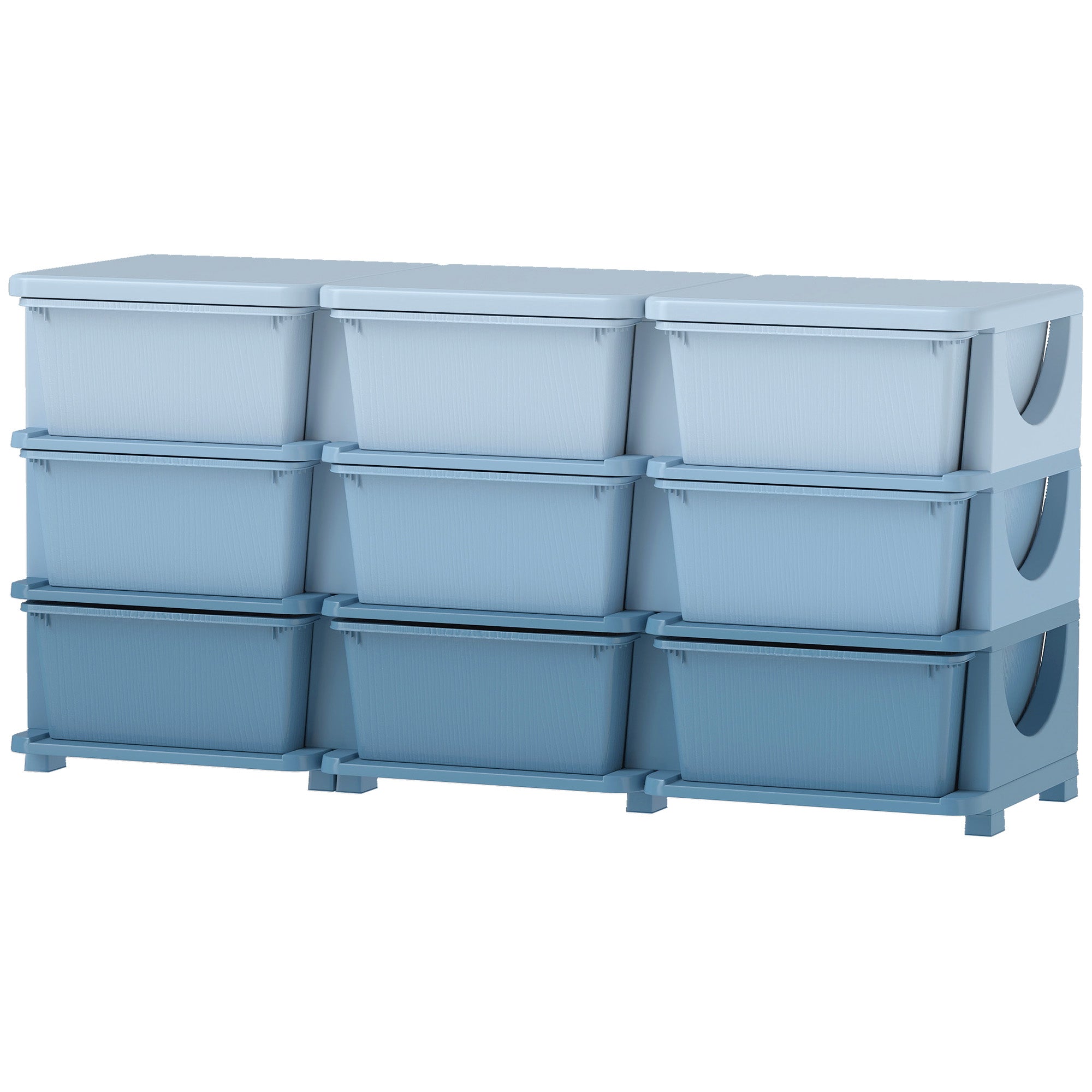 Qaba 3-Tier Kids Toy Organizer with 9 Storage Bins - Blue-Toys & Games > Toddler & Kids Furniture > Baby & Kids Storage-DECOROLALA