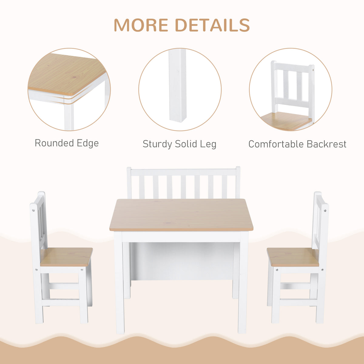 Qaba 4-Piece Kids Wood Table and Chair Set with Storage Bench-Toys & Games > Toddler & Kids Furniture > Kids Table Sets-DECOROLALA
