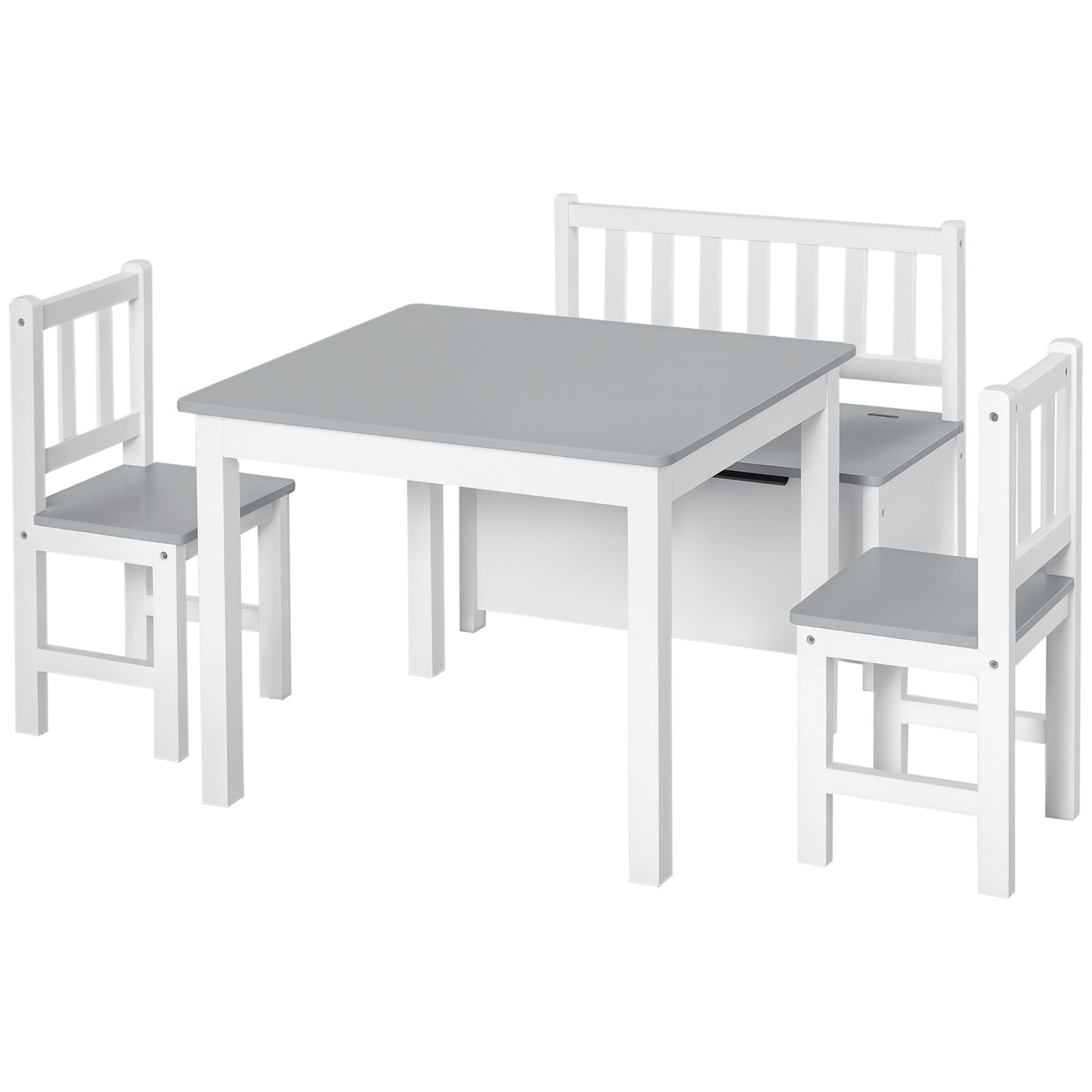 Qaba 4-Piece Kids Wooden Table and Chair Set with Storage - Grey-Toys & Games > Toddler & Kids Furniture > Kids Table Sets-DECOROLALA