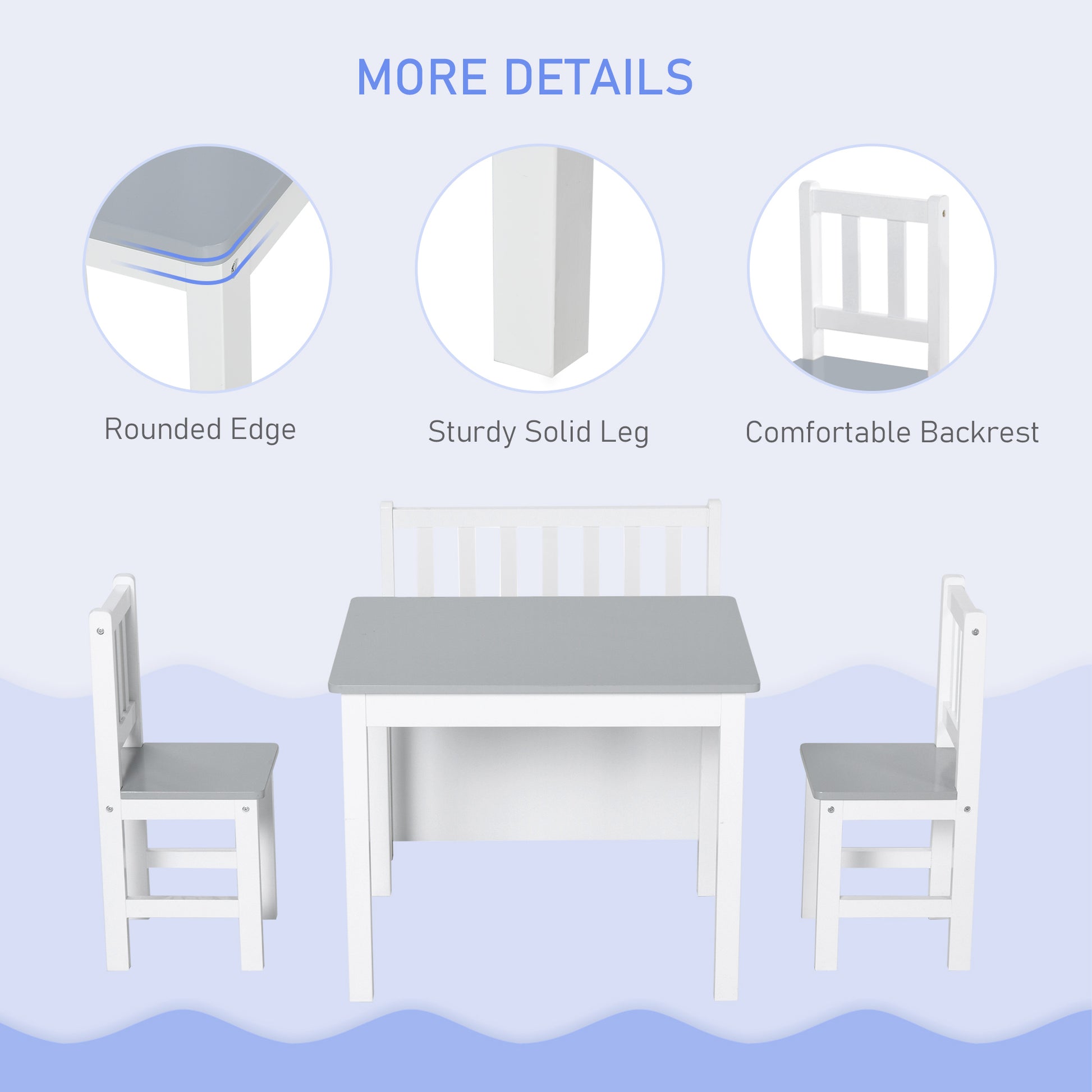 Qaba 4-Piece Set Kids Wood Table Chair Bench with Storage Function Gift for Toddlers-Toys & Games > Toddler & Kids Furniture > Kids Table Sets-DECOROLALA