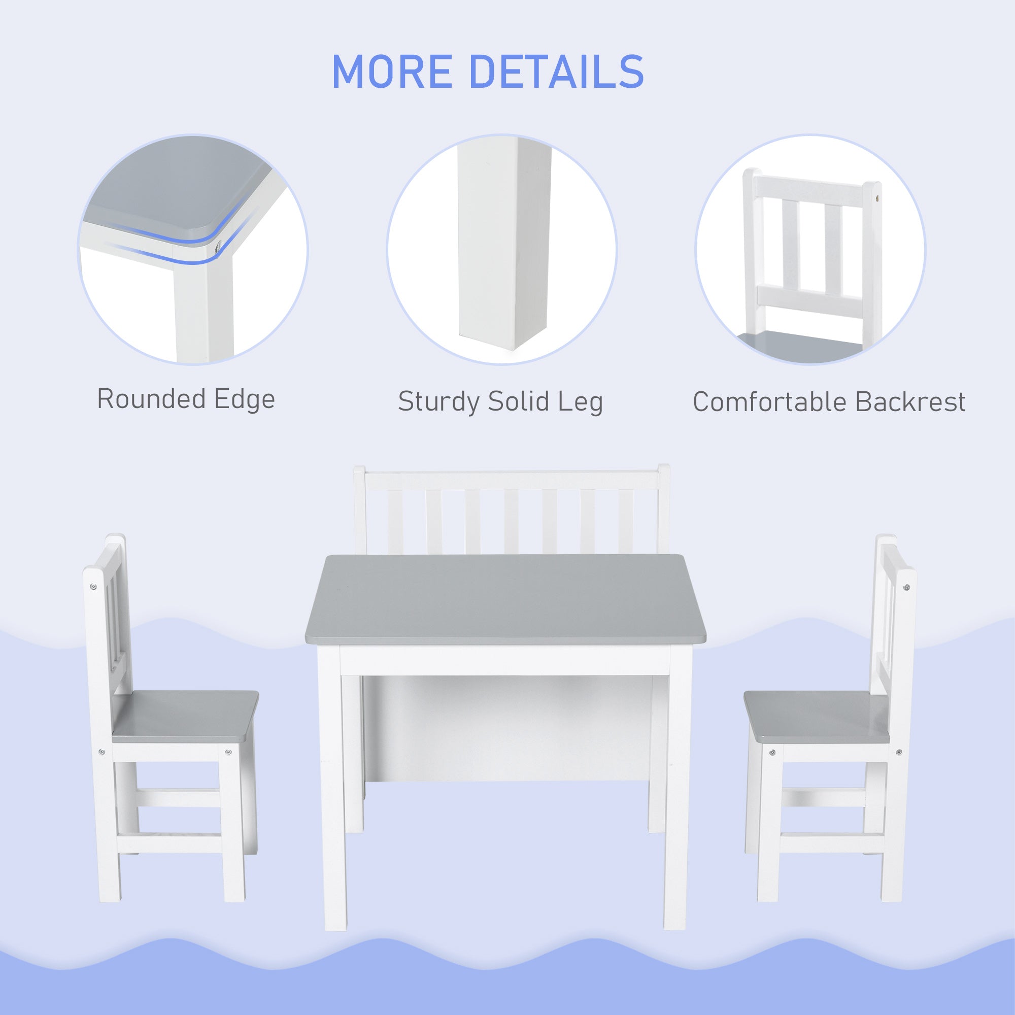 Qaba 4-Piece Set Kids Wood Table Chair Bench with Storage Function Gift for Toddlers-Toys & Games > Toddler & Kids Furniture > Kids Table Sets-DECOROLALA