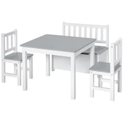 Qaba 4-Piece Set Kids Wood Table Chair Bench with Storage Function Gift for Toddlers-Toys & Games > Toddler & Kids Furniture > Kids Table Sets-DECOROLALA