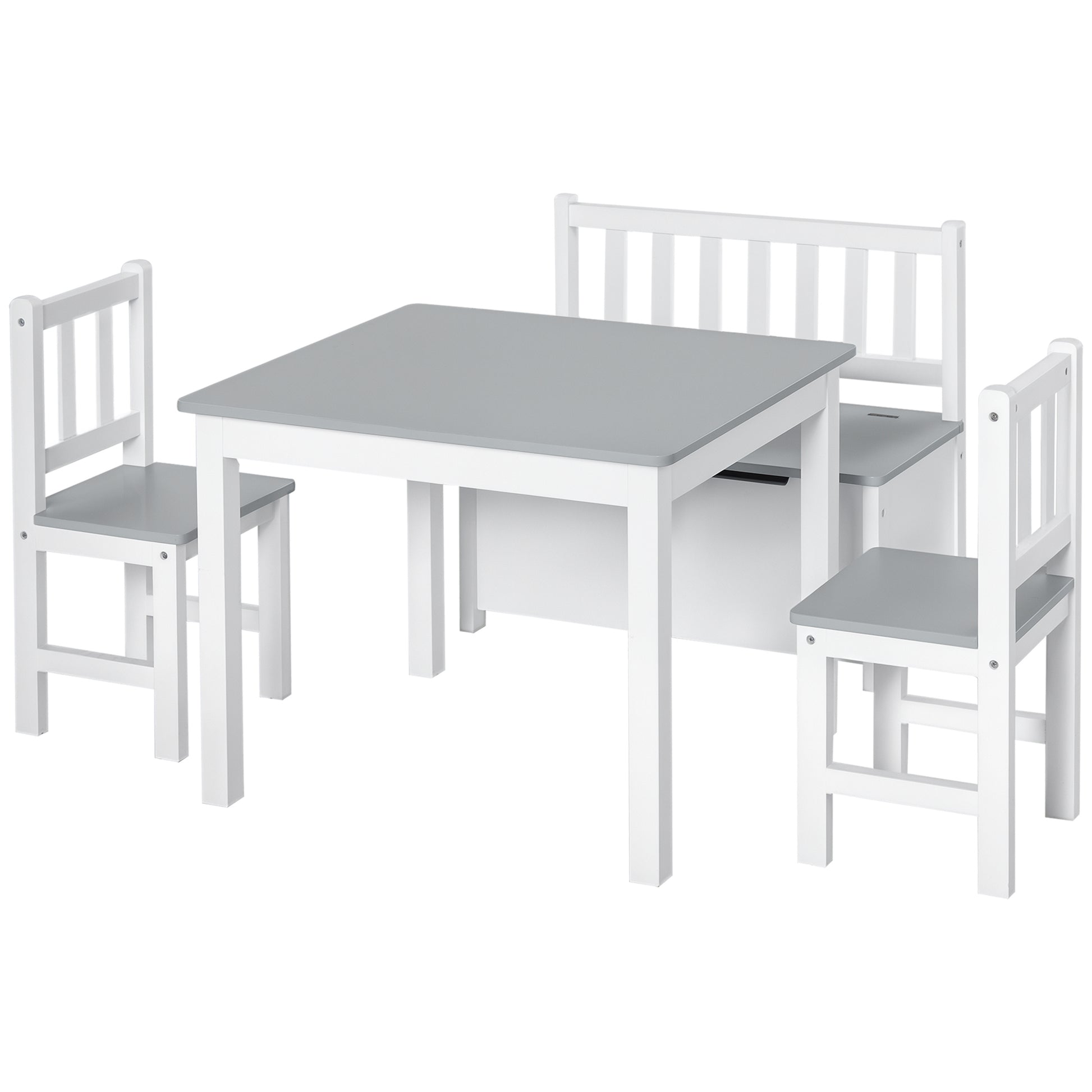 Qaba 4-Piece Set Kids Wood Table Chair Bench with Storage Function Gift for Toddlers-Toys & Games > Toddler & Kids Furniture > Kids Table Sets-DECOROLALA