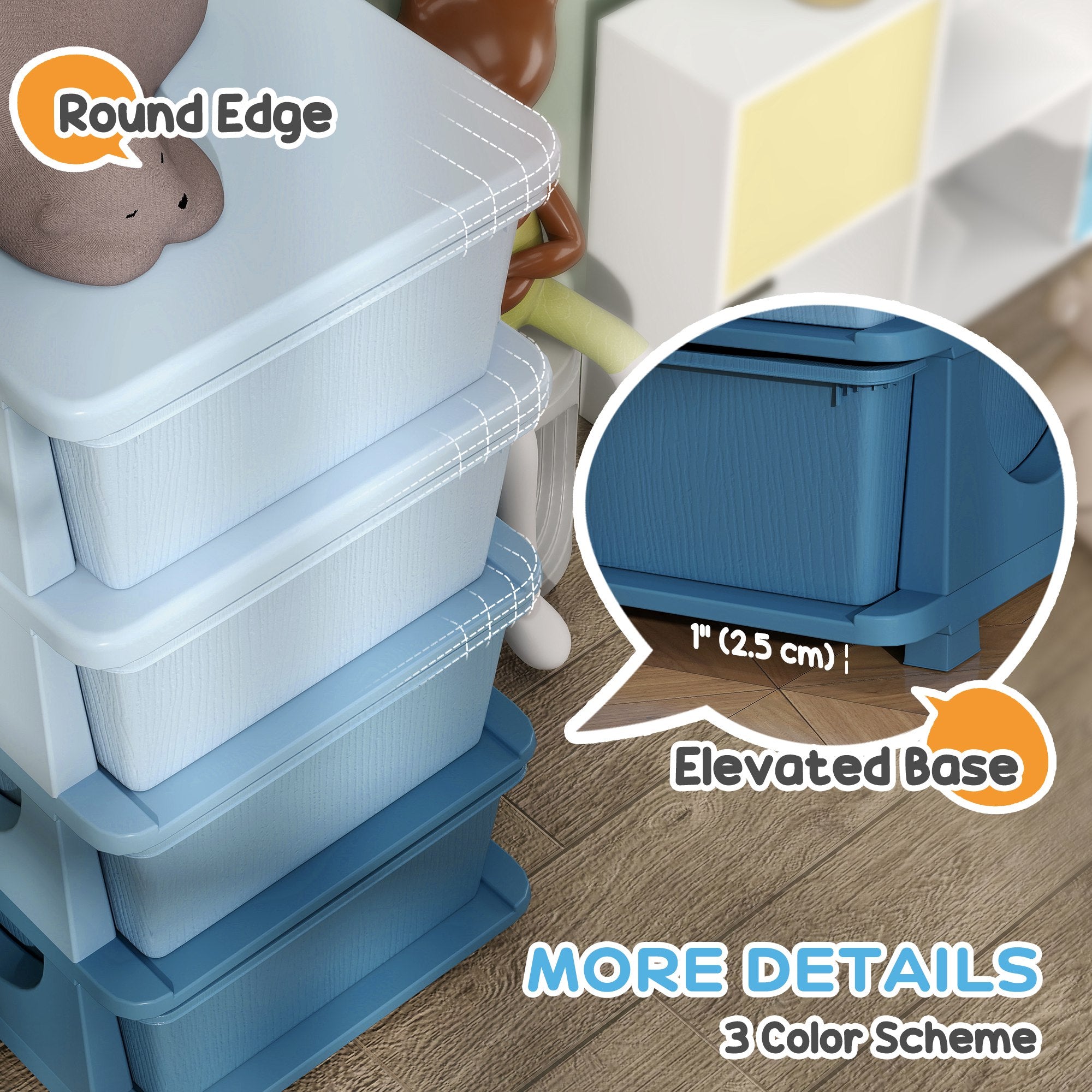 Qaba 4 Tier Kids Toy Organizer and Storage Bins with 4 Plastic Drawers, Blue-Toys & Games > Toddler & Kids Furniture > Baby & Kids Storage-DECOROLALA