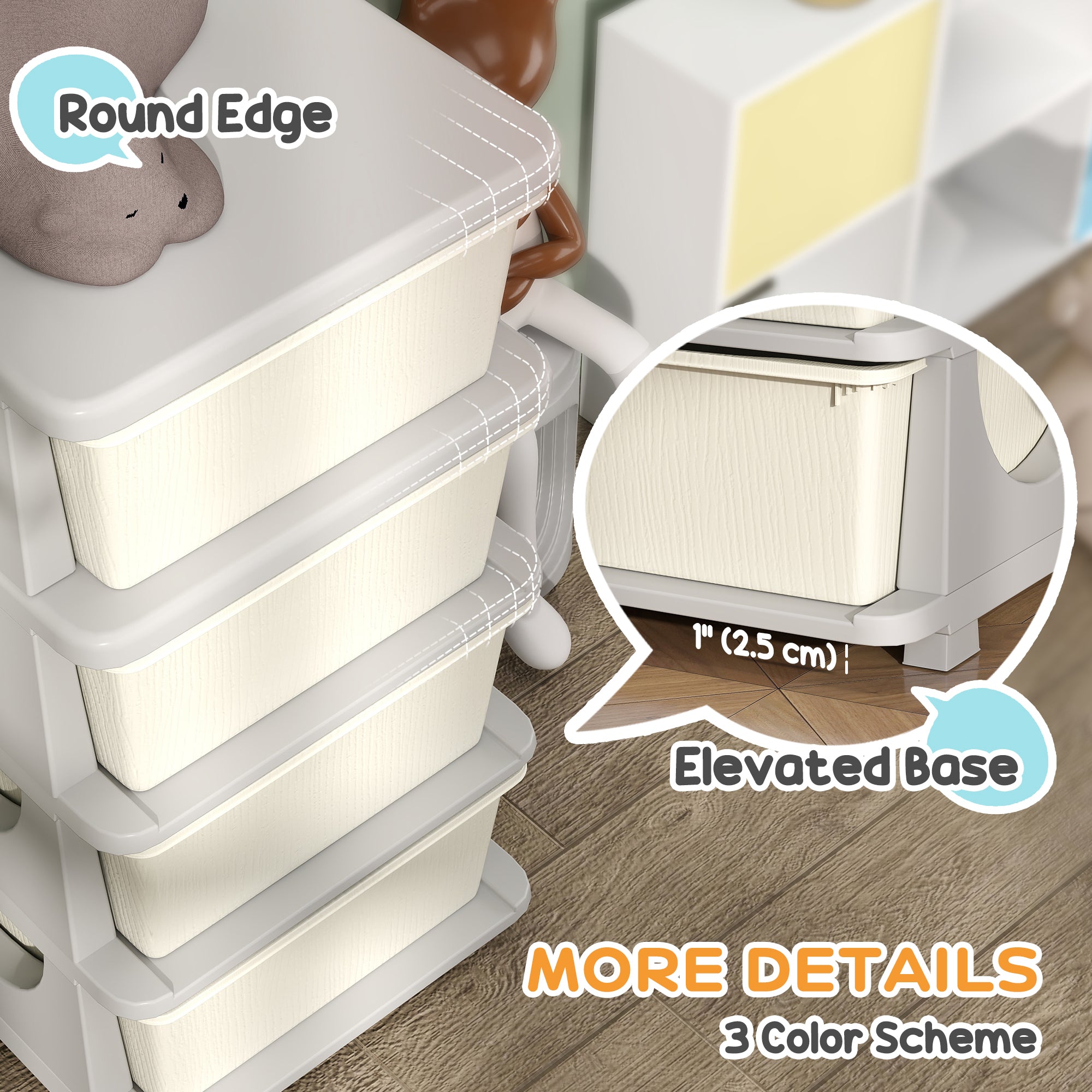 Qaba 4 Tier Kids Toy Organizer and Storage Bins with 4 Plastic Drawers, Cream White-Toys & Games > Toddler & Kids Furniture > Baby & Kids Storage-DECOROLALA